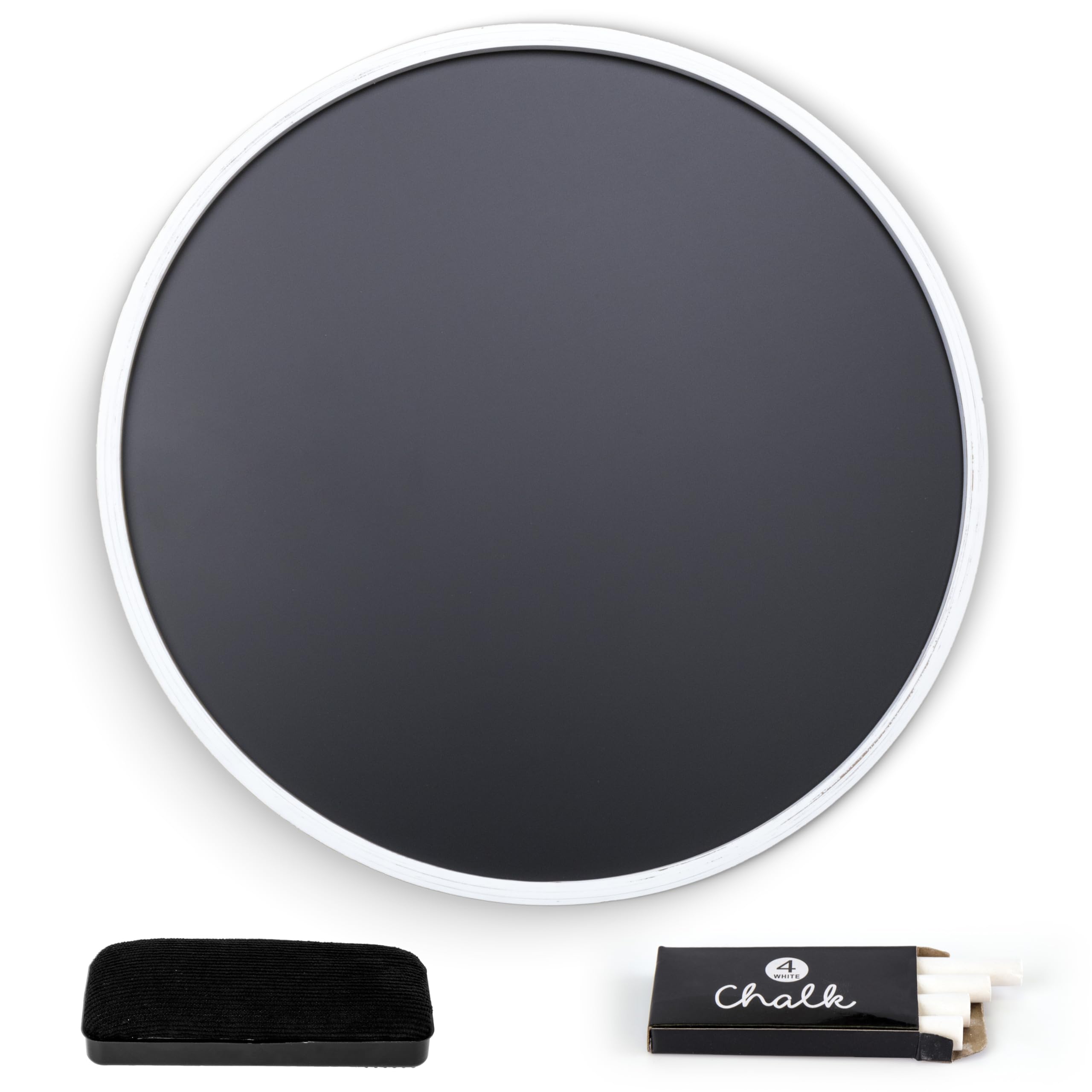 Better Office ProductsRound Magnetic Chalkboard with Wooden Frame for Office and Home, 18x18 inches with Mounting Hardware, 4-Piece Chalk Set, and Eraser Included (Whitewash)