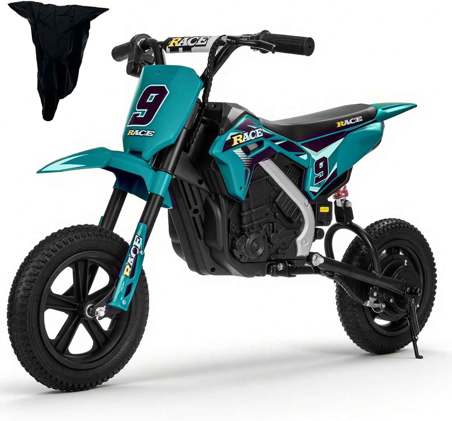 24V Electric Dirt Bike for Kids, 250W Electric Motorcycle Up to 11 MPH & 10 Miles Long-Range, Twist-Grip Throttle, 12" Knobby Tires, Spring Suspension, Music, Dark Green (Without Cover)