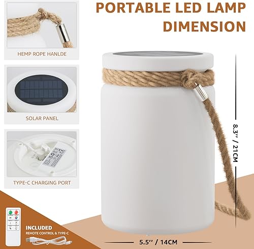 Miniatura 3 de uuffoo Lámpara de mesa solar LED para exteriores, inalámbrica, IP44 RGB y blanco cálido, regulable para patio, camping, restaurante, terraza