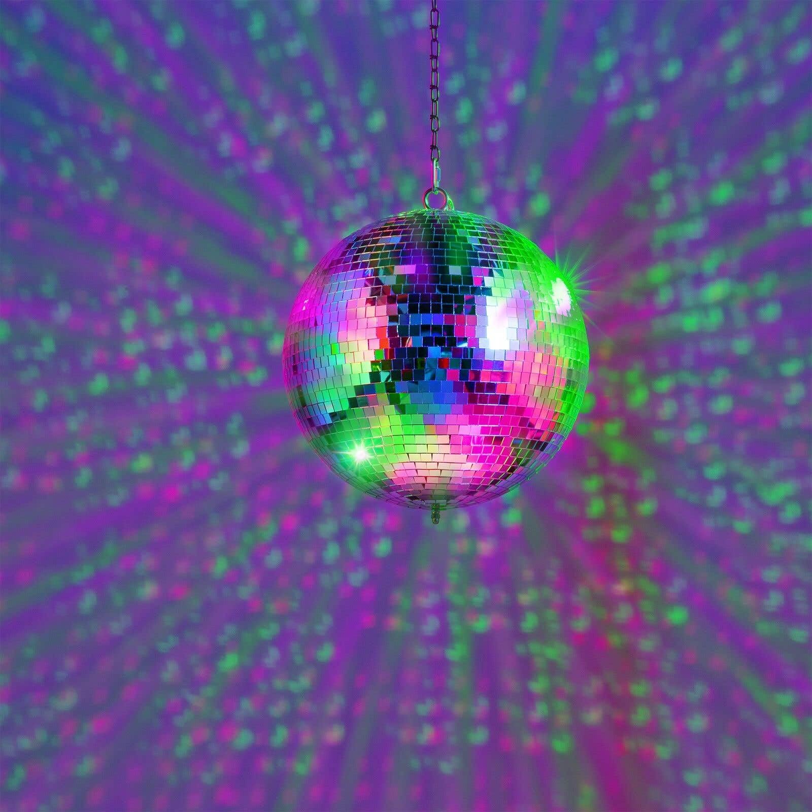 Fuzzix MB30ML - Discokugel mit Motor und Licht, 30 cm Diskokugel mit Antrieb, Batterie, Disco Ball, Spiegelkugel mit stabiler Metallöse, Discolicht Partylicht