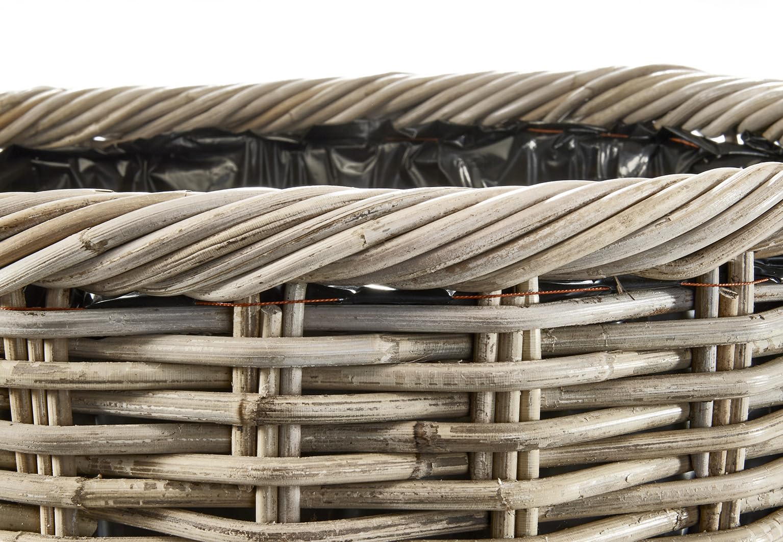 Kobolo Pflanzkorb rund geflochtener Rattan Übertopf mit Folie 40 cm Grau