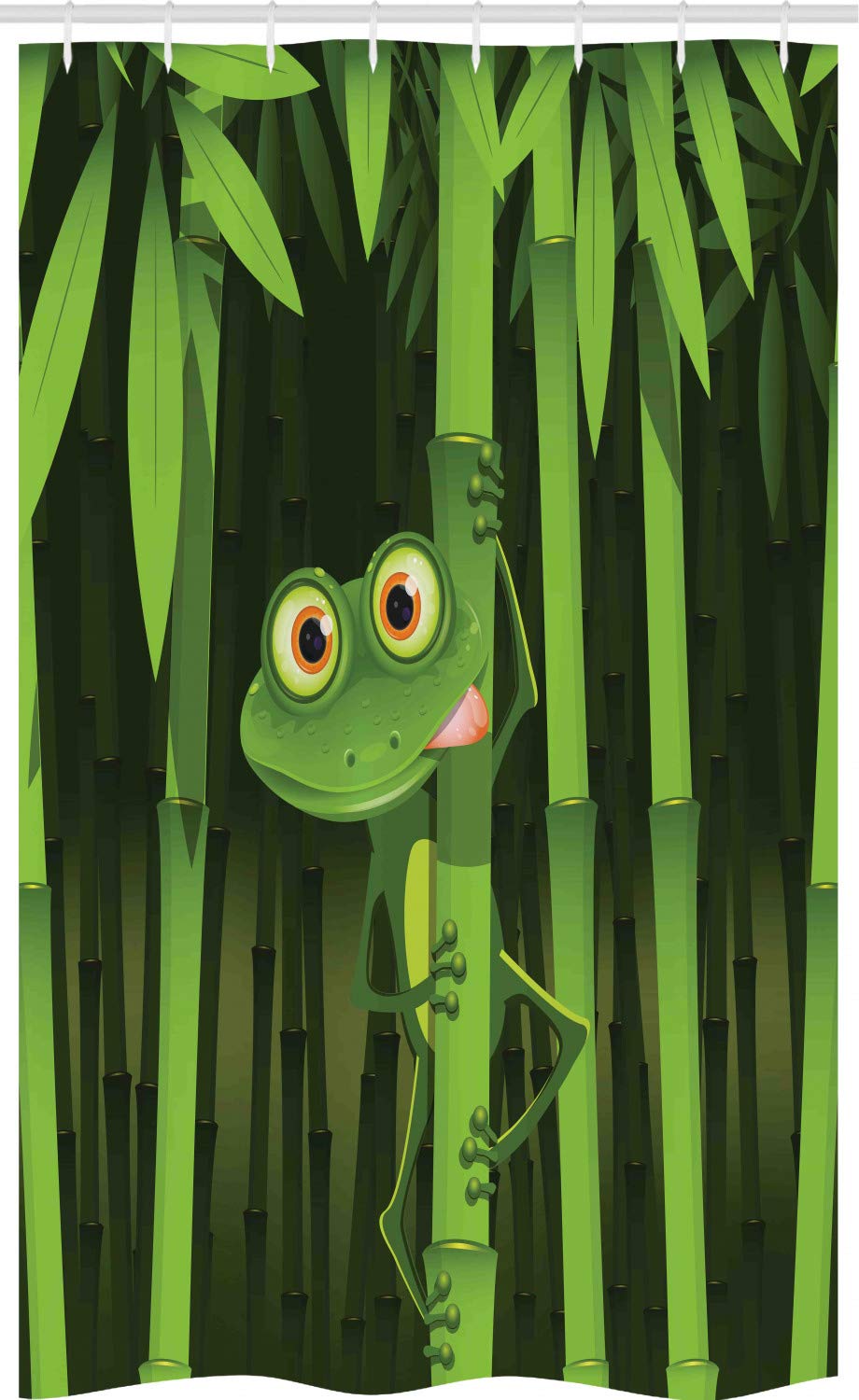 ABAKUHAUS Bamboo Stall Shower Curtain, Jungle Trees Fun Frog, Fabric Bathroom Decor Set with Hooks, 47" x 70", Green