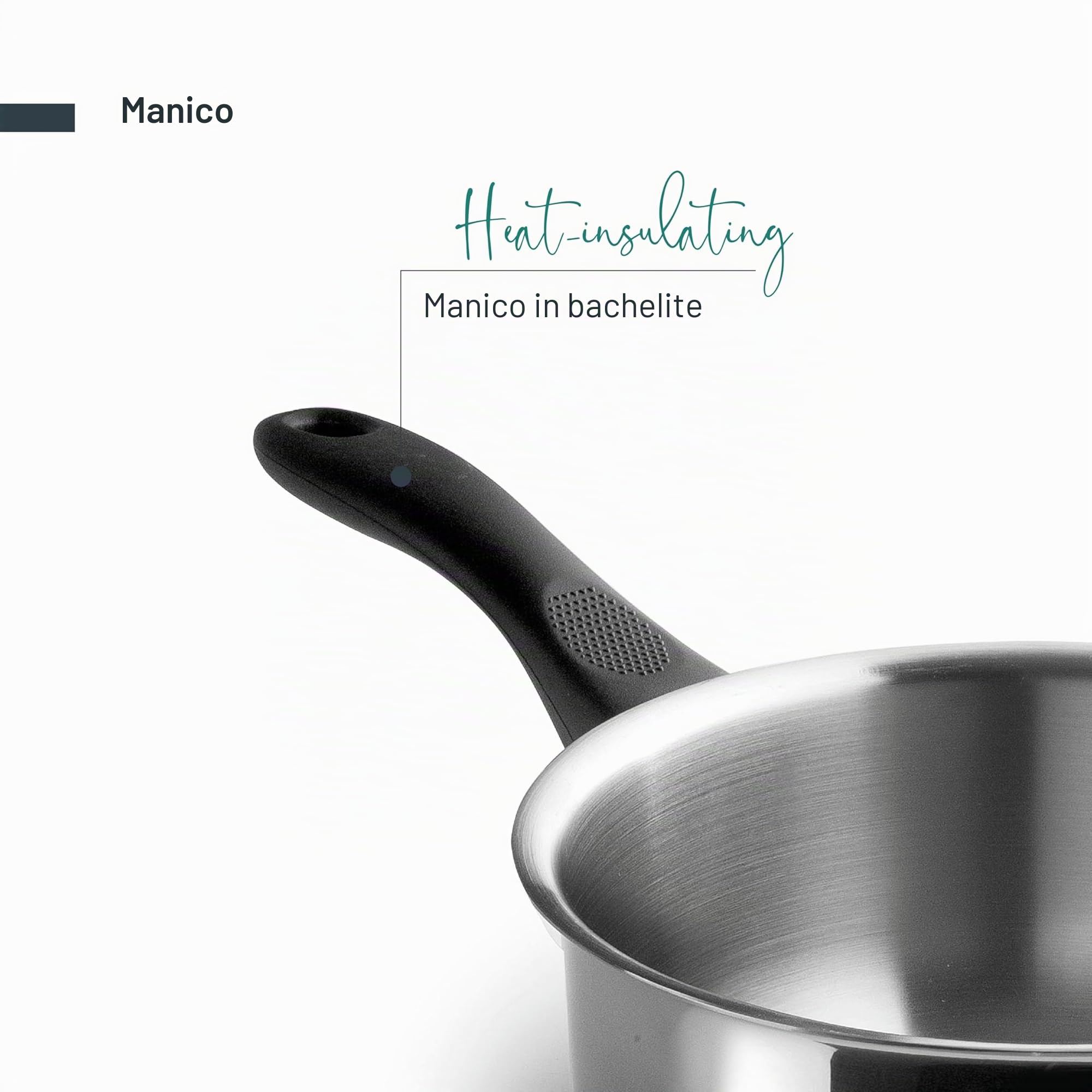 Lacor - 31312 - Casseruola diritta Garinox, acciaio inox, beccuccio versatore, manico ergonomico in bachelite, 0,5 litri, adatto all'induzione, non adatto al forno, lavabile in lavastoviglie, ø12cm
