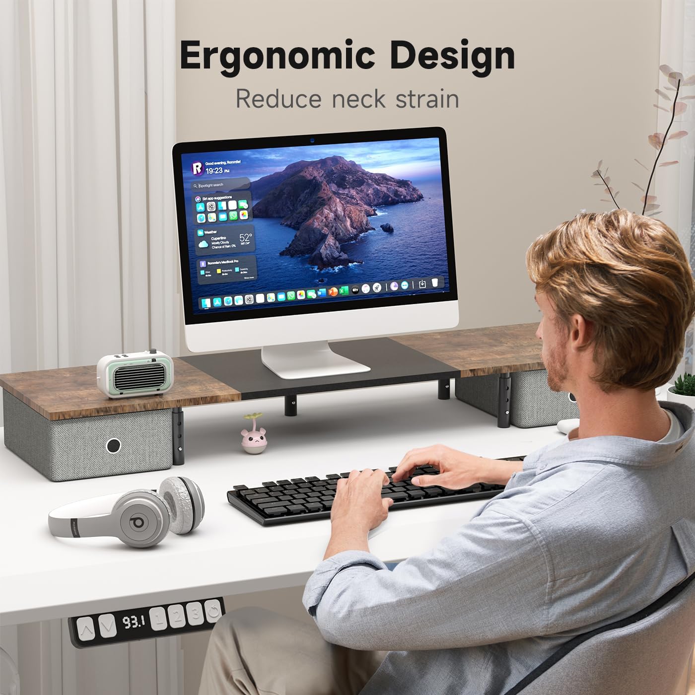 Suptek Dual Monitor Stand Riser with Two Drawers,Monitor Riser for 2 Monitors with Storage, Extra Large Storage for 2 Monitors, Multifunctional Desktop Organizer,Desktop Oraganizer Computer,Laptop,Printer,TV