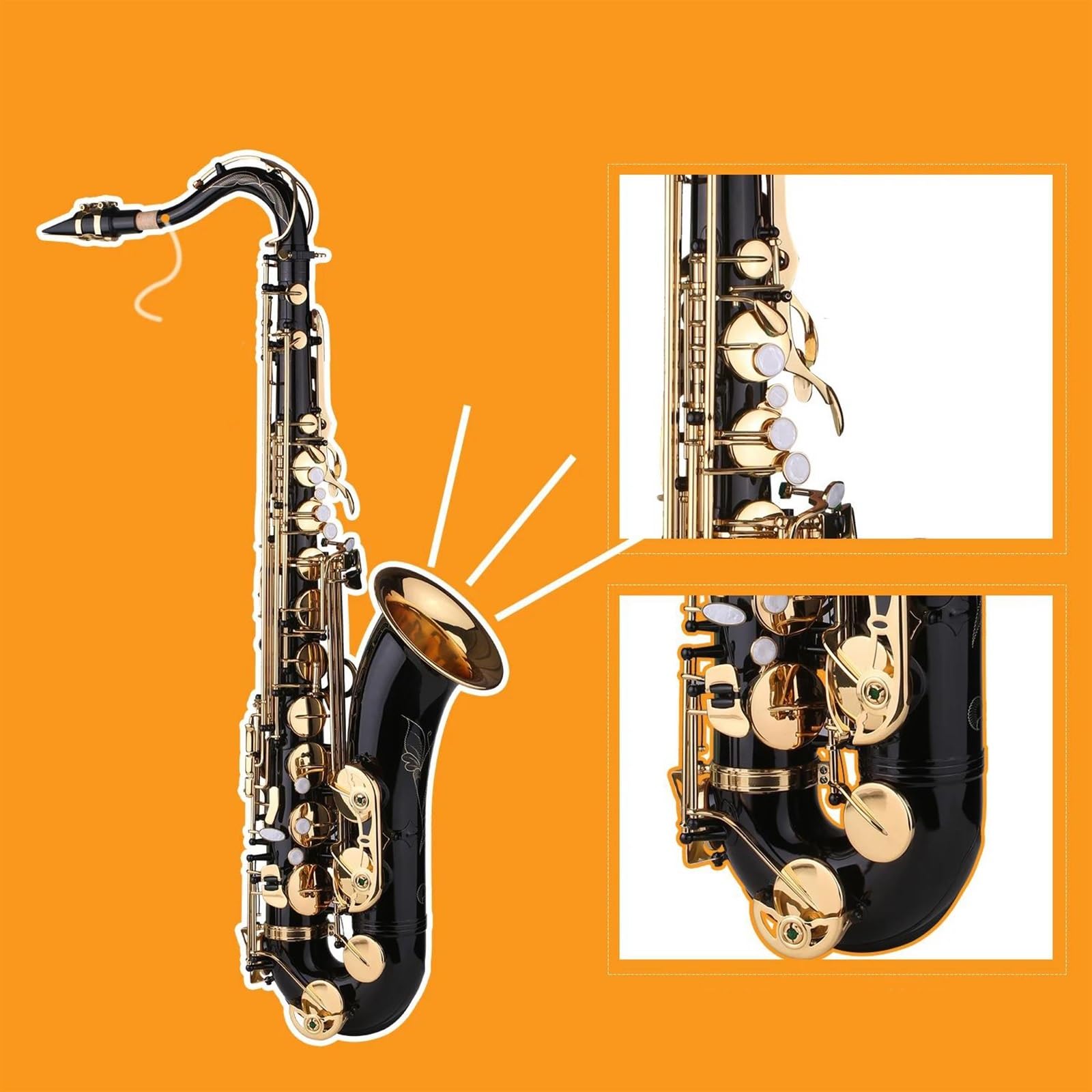 Saksofon Tenorowy B-flat Bb Czarny Lakierowany Saksofon Z Futerałem Na Instrumenty Ustnik Trzcinowy Pasek Na Szyję Akcesoria profesjonalny Saksofon