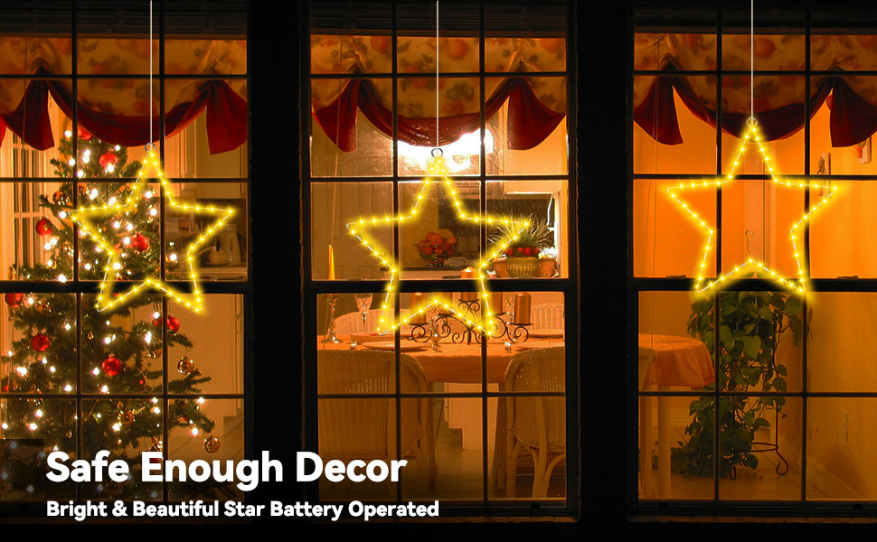 3 Luci Di Natale A Stella Con Batteria E Telecomando - IP65, 40 LED, 8 Modalità Per Esterno E Interno