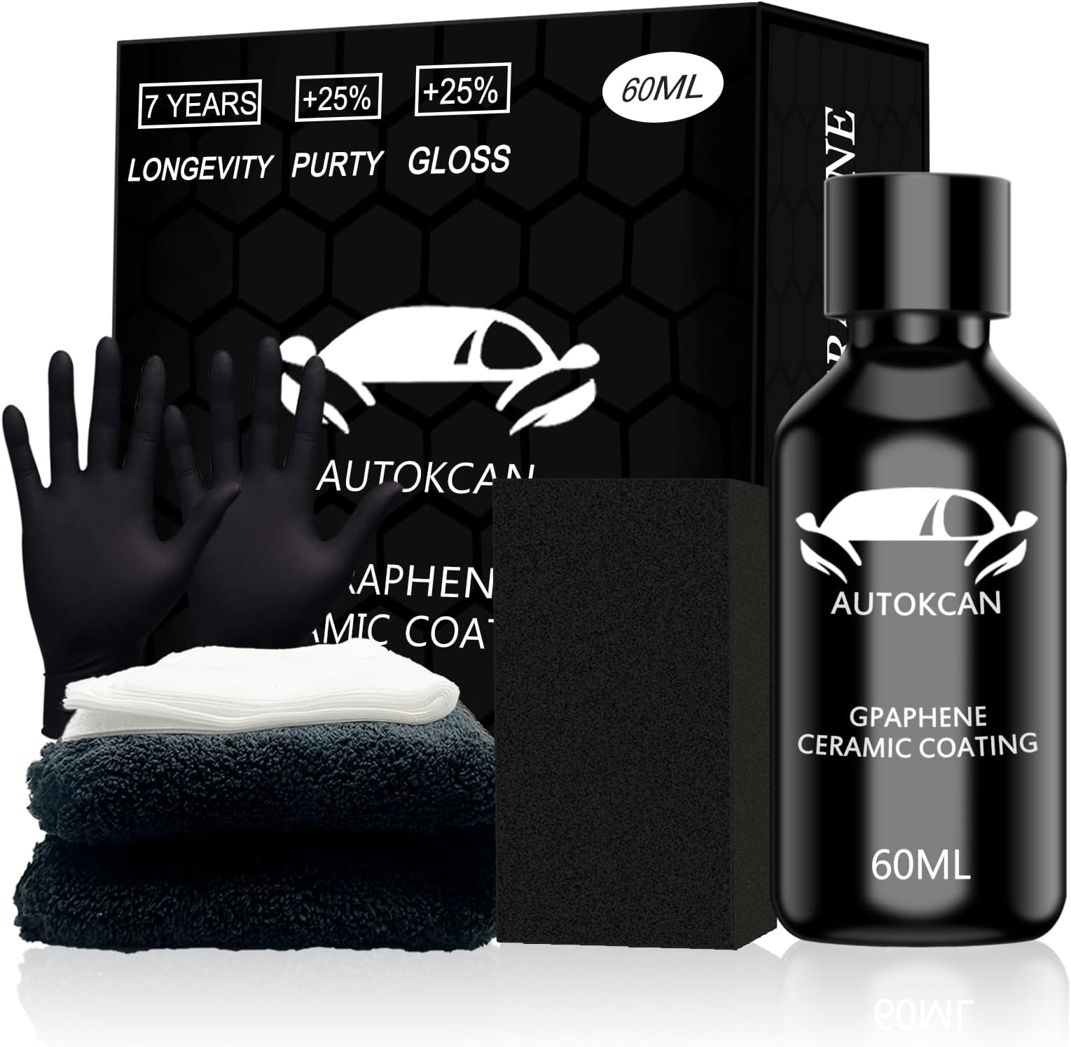 Ceramic Coating Car Nano Graphene Coating Car Liquid Glass Car Coating 10 Years of Long Lasting Protection, High Gloss, Super Hydrophobic, Anti Scratch, Anti Chemical Stain Etching (60ML-10H)