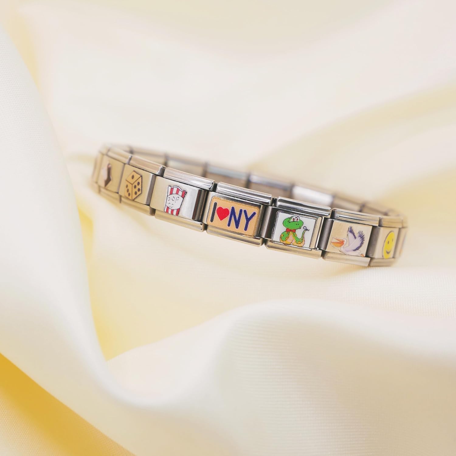 Complete Italian Charm Bracelets- FULL Set of 18 Charms! The Perfect Starter Bracelet- Trendy Customizable Stainless Steel Charms, Great gift