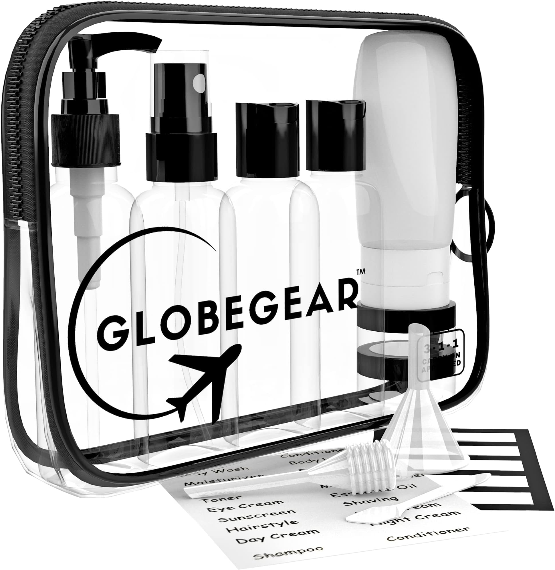 GLOBEGEAR TSA Approved Travel Bottles Leak Proof & Travel Size Containers for Toiletries Travel Kit with TSA Liquids Travel Bag (model GG1)
