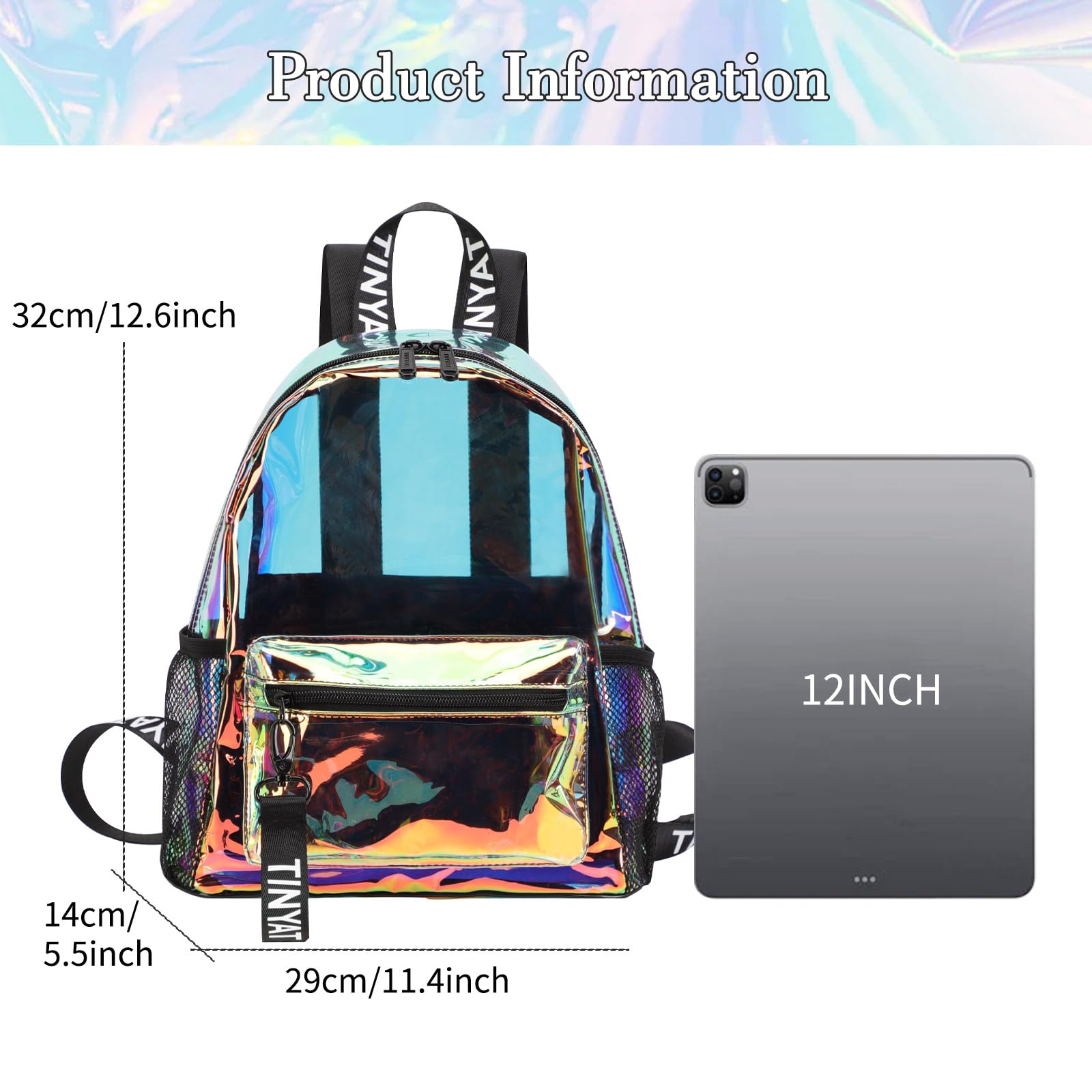 TINYAT Zaino trasparente resistente per scuola, concerti, sport, viaggi e uso quotidiano