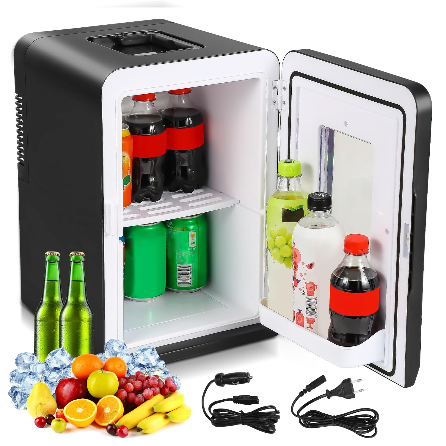 Herrselsam Mininevera 2 en 1, 15 litros, nevera portátil de 220 V AC/12 V CC, minibar pequeño con función de refrigeración y calefacción, nevera pequeña para bebidas, oficina, camping, negro