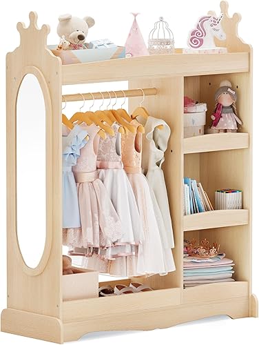 Miniatura 7 de Curipeer Almacenamiento de disfraces para niños con espejo, armario para niños con almacenamiento y 3 ganchos, armario para niños y niñas, Color de