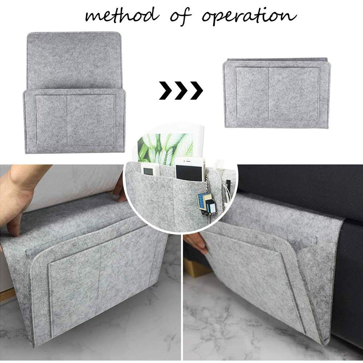 LIZHIGE Sac De Rangement De Chevet En Feutre - Organisateur Suspendu Avec Poches Et Trous De Câble, Gris Clair Support Livre LIZHIGE Sac De Rangement De Chevet En Feutre - Organisateur Suspendu Avec Poches Et Trous De Câble, Gris Clair Support Livre