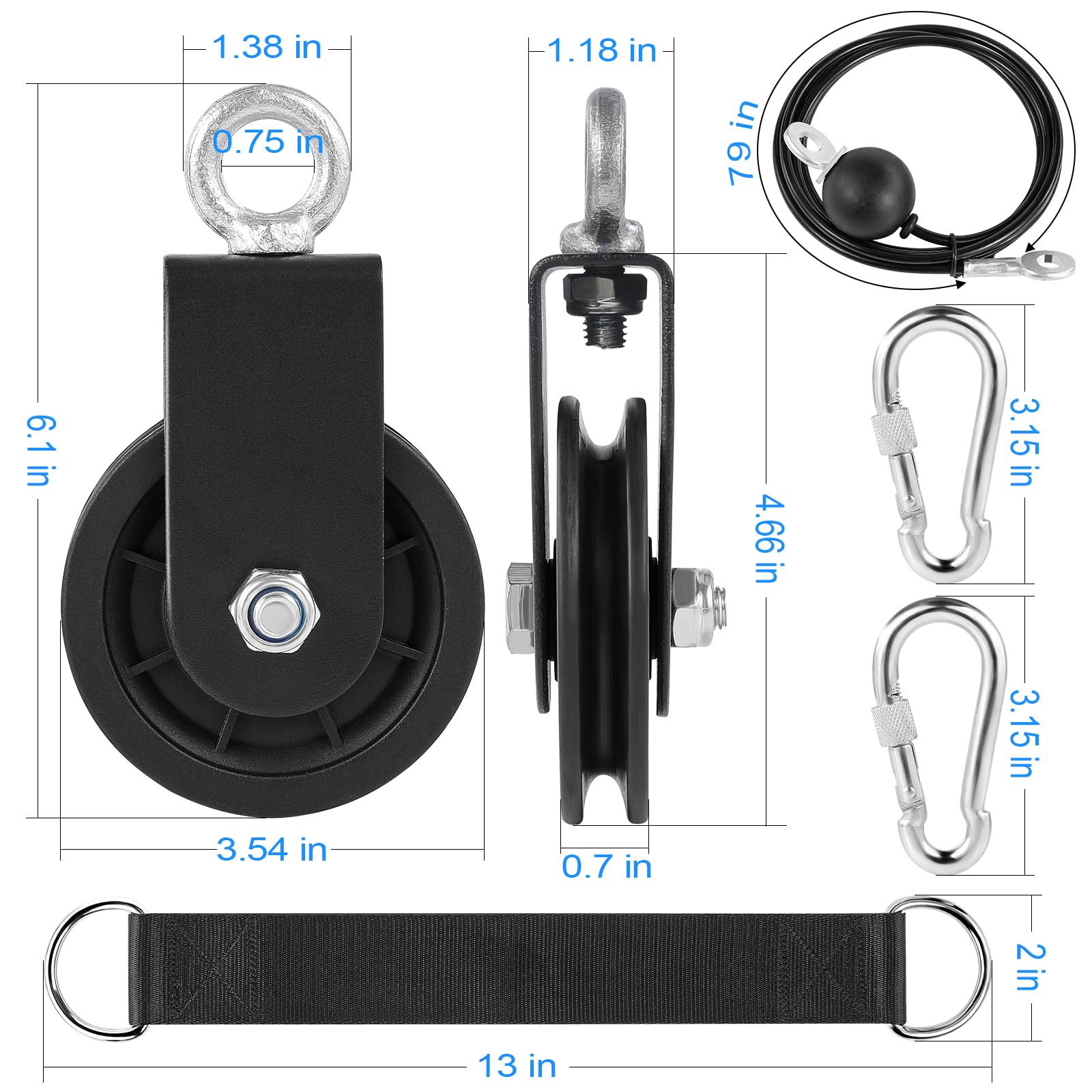 Rueda de tracción de rotación de polea de cable de 90 mm, silencio, suave, desmontable, rotación de 360 grados para sistema de polea, bloques de elevación de bricolaje, equipo de gimnasio, polipastos,