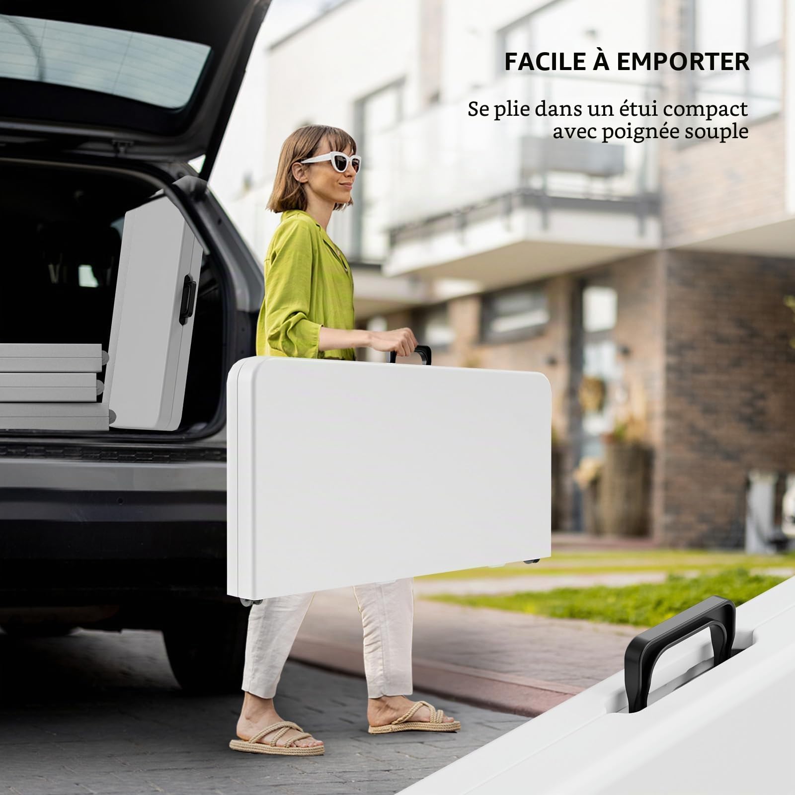 Bonnlo Table de Camping Pliante avec Poignée,Table de Jardin Carrée en Plastique, Extérieure et Intérieure 86 * 86 * 74 cm pour Pique-Nique Jardin Blacon Cuisine Brocante (Blanc)