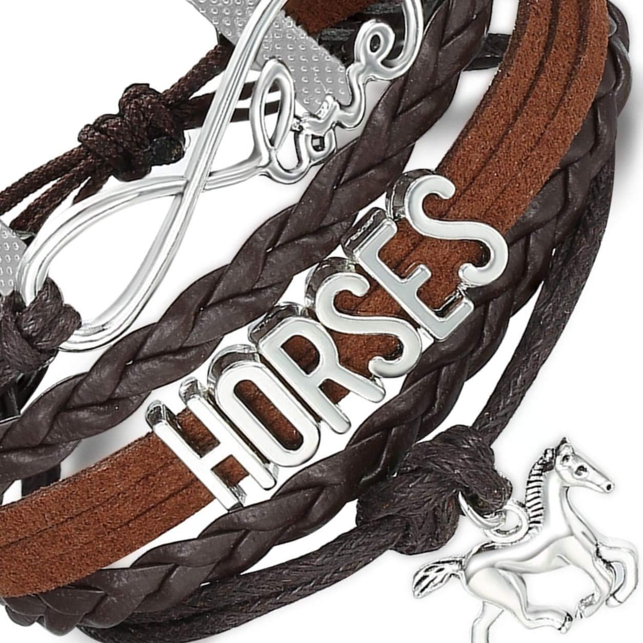 Horse Love Forever & Ever Infinity Bracelet | Leather Wrap | Natural Brown