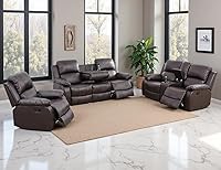 Vista 22 de Juego de sofá reclinable manual de cuero, juego de sofá reclinable negro, juego de muebles de sala de estar, sofá biplaza reclinable