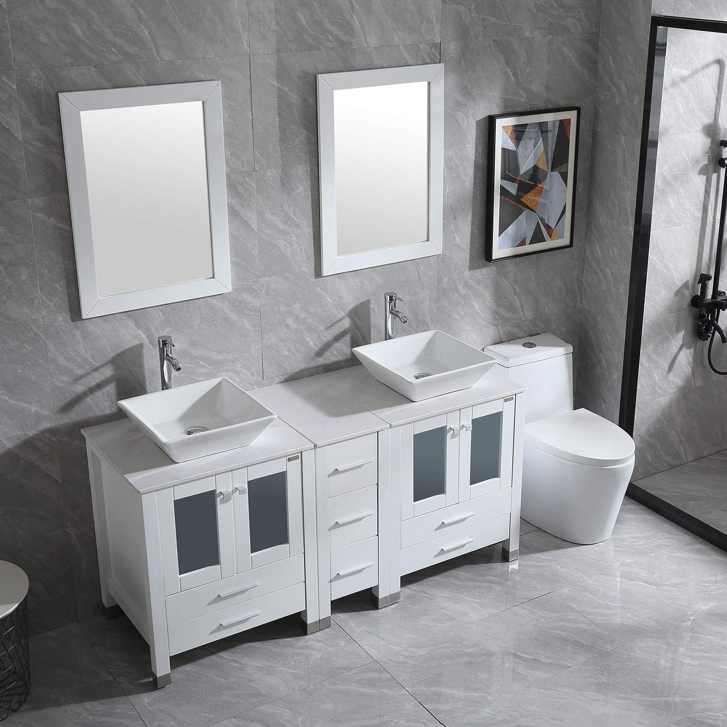 wonline 60 inch Double Sink Bathroom Vanity from a different angle, showing the overall design and finish.
