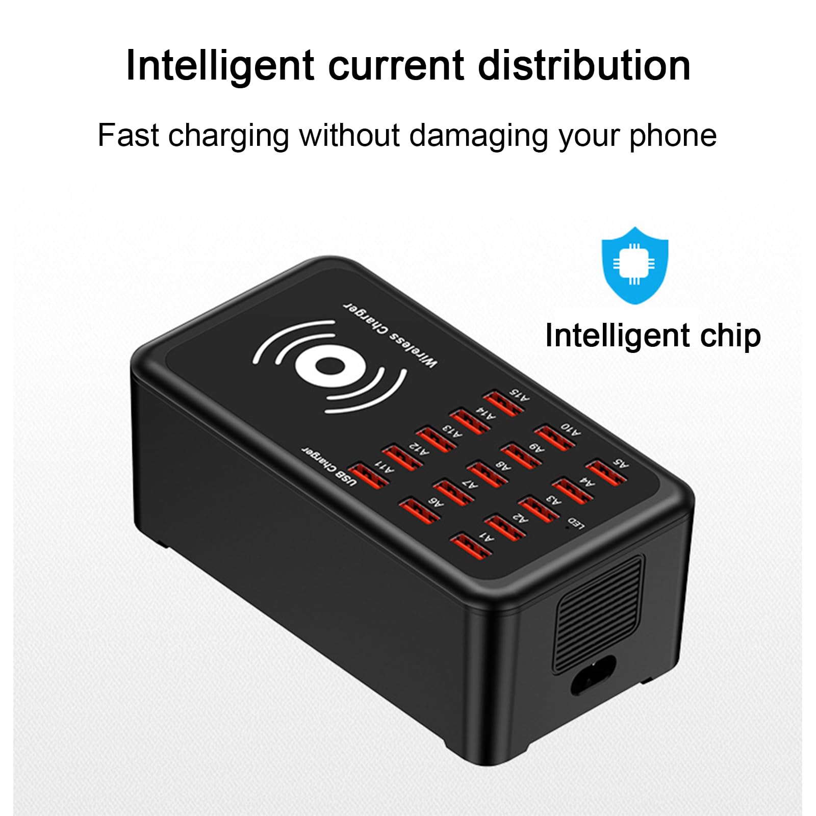 Wieloportowa Stacja ładująca Usb 16 W 1 Z Bezprzewodową Podkładką ładującą 10 W, Przenośną ładowarką Z Inteligentną Dystrybucją Prądu I Wentylatorem Chłodzącym