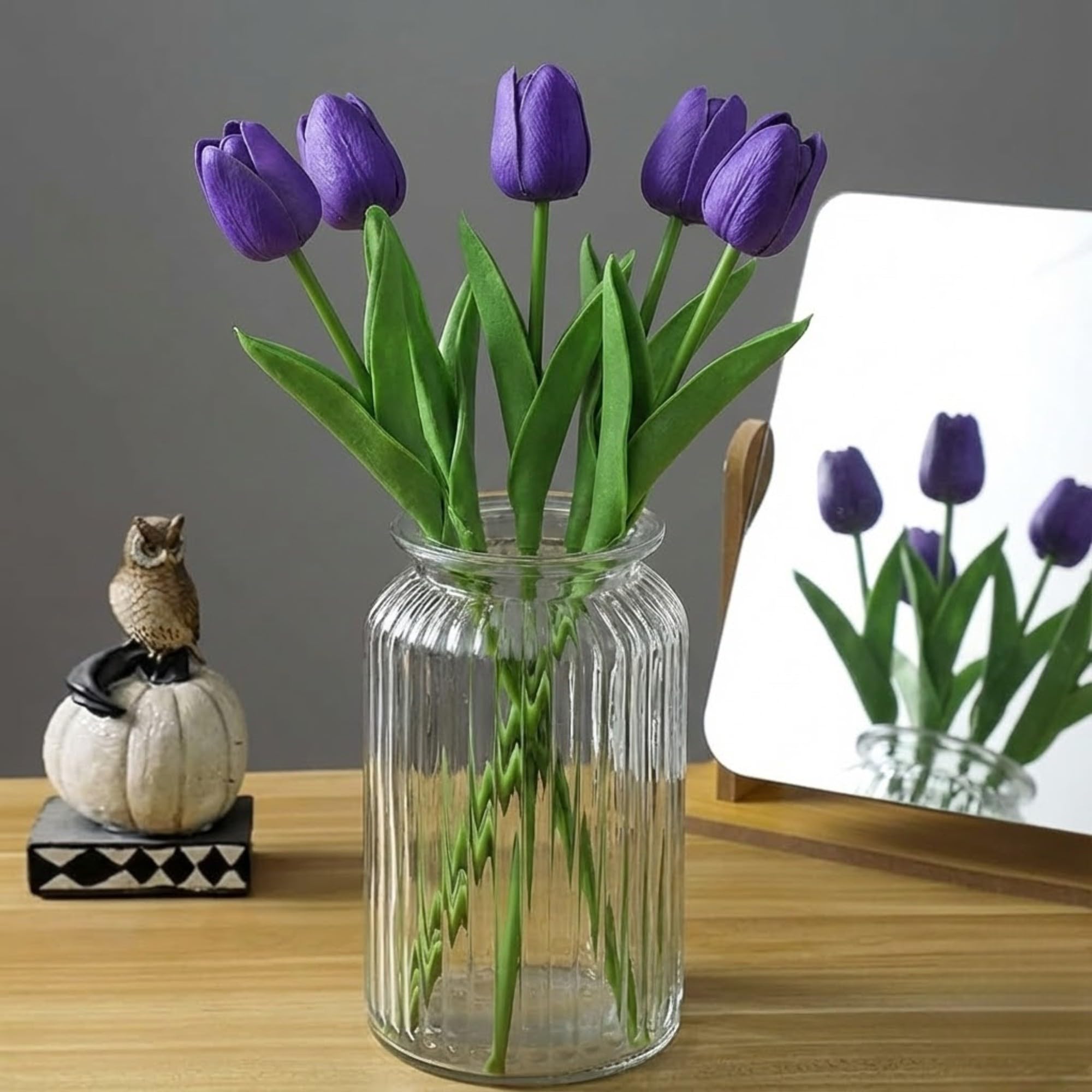 VENSA KINS Artificial Tulip Flower Sticks for Home Decoration Elegant Faux Flowers for Vases Ideal for Living Room Bedroom Office and Event Decor Long Lasting Washable Realistic Design (10, Violet)