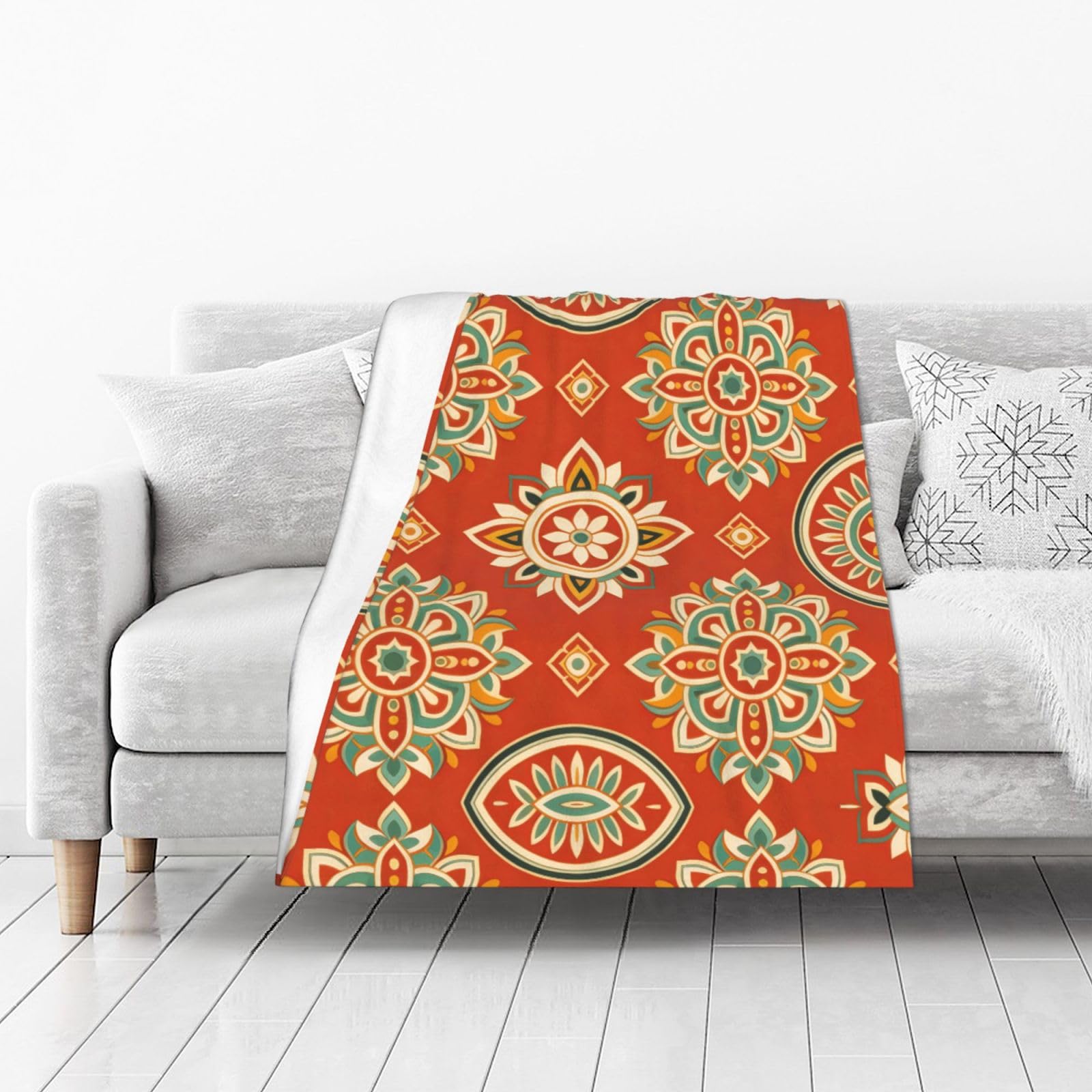 DUYIOKH Vibrant Ethnic Floral Pattern Print Thick Throw Blanket, Blanket for Couch Bed Warm Travel Blanket for Camping Movie Night