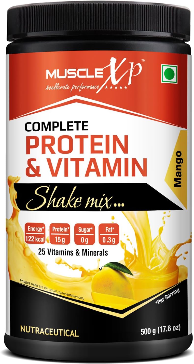 MuscleXP Complete Protein and Vitamin Shake Mix - 500 g (Mango)