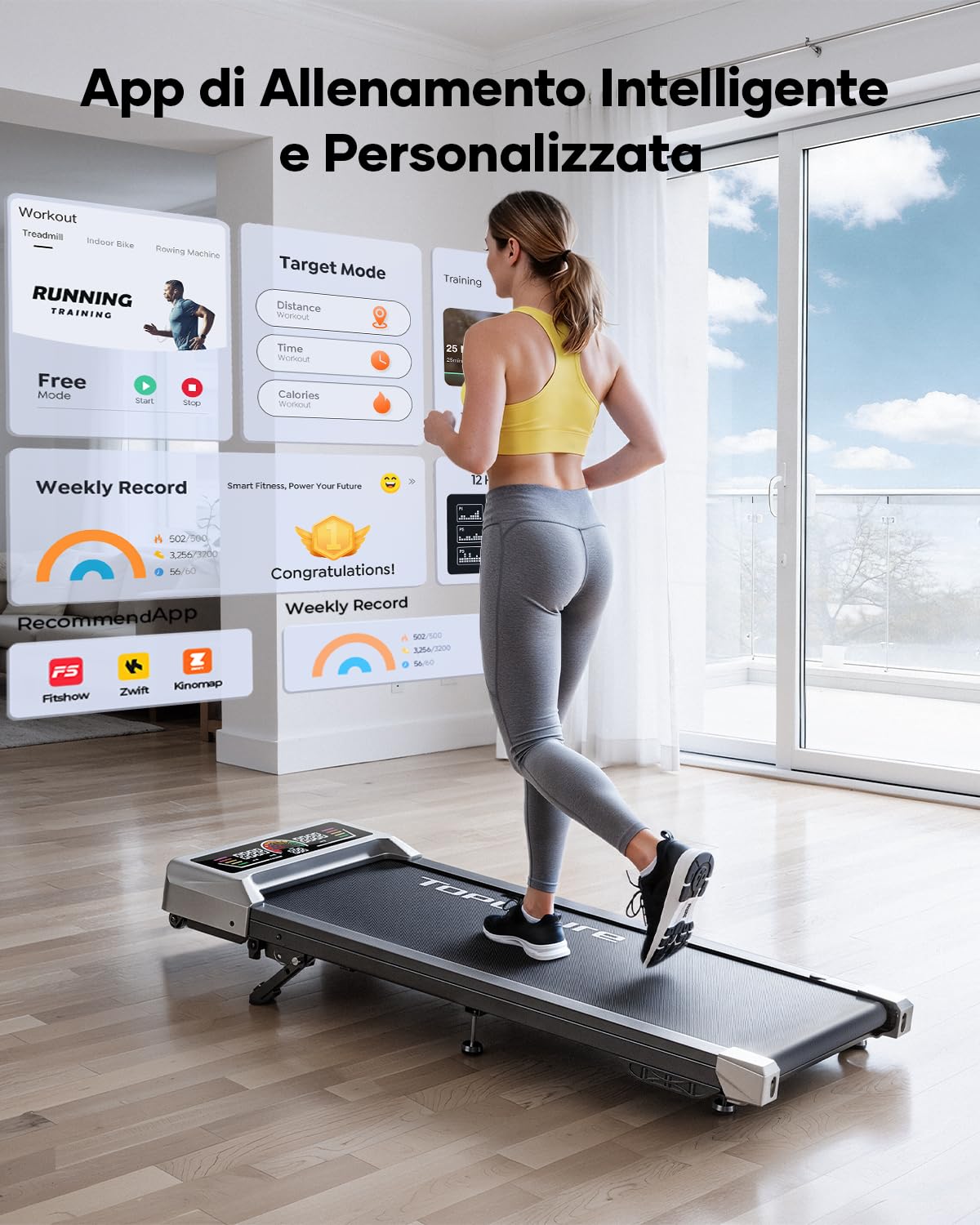 Tapis Roulant Elettrico con 10% Inclinazione, 1-10km/h Tapis Roulant Salvaspazio, 3 Pendenza, 3.0HP Motore silenzioso, 4 in 1 Sotto la Scrivania Walking Pad, App e Telecomando, Ampio Display LED