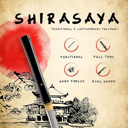 Miniatura 2 de Espada hecha a mano shirasaya, katana japonesa de samurai forjada a mano completamente funcional, de espiga completa, de acero al carbono, arcilla