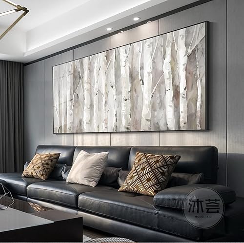 Lienzo de pared de árboles de abedul azul enmarcados para sala de estar, paisaje bosque, pintura de pared para oficina, decoración del hogar, 24 x Lienzo de pared de árboles de abedul azul enmarcados para sala de estar, paisaje bosque, pintura de pared para oficina, decoración del hogar, 24 x