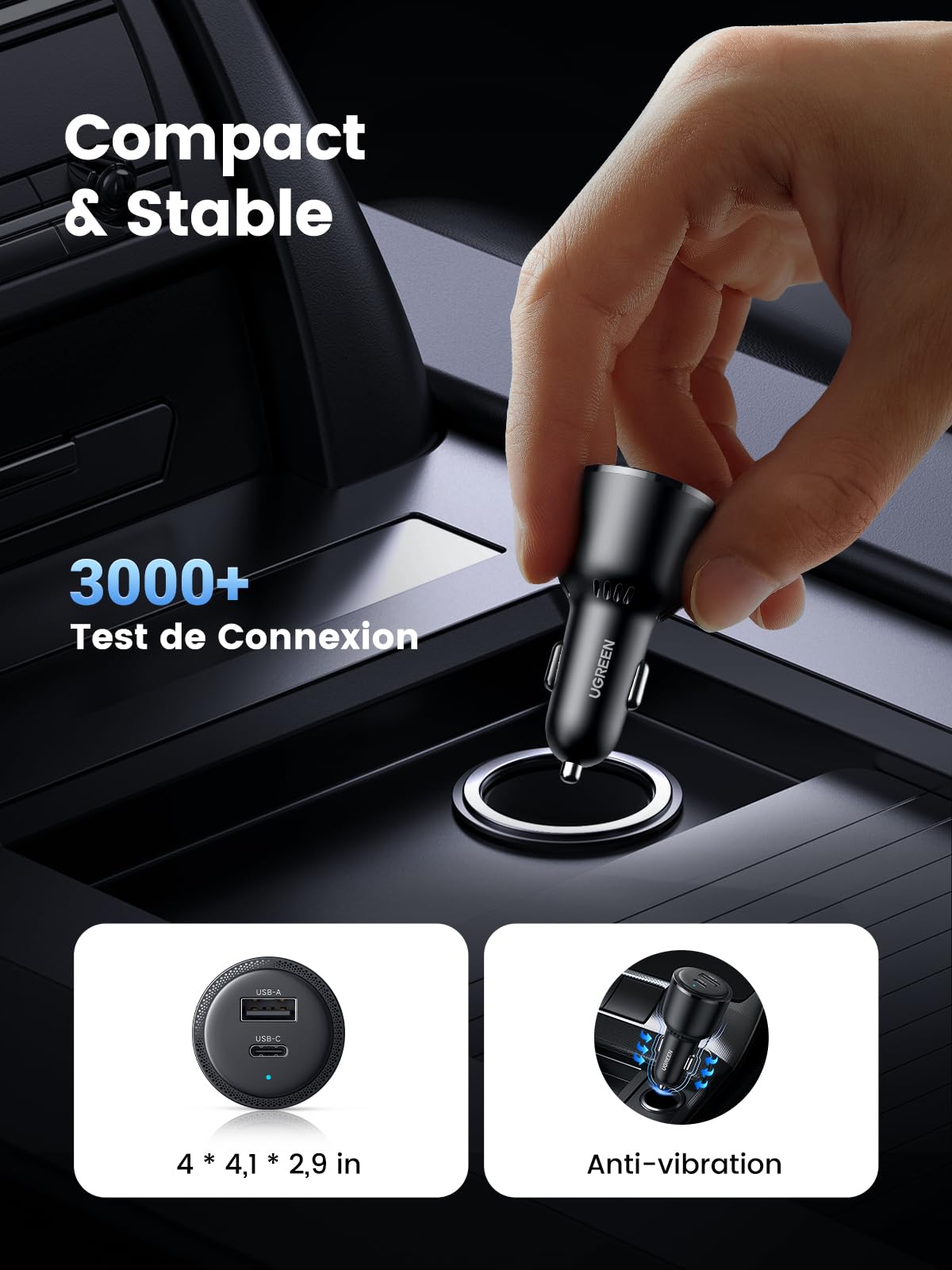 LISEN 170 W sigarettenaansteker USB C, voor MacBook Pro auto-oplader USB C autolader, PD 140