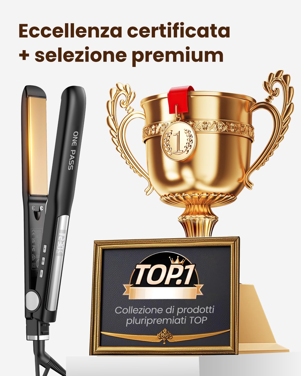 Faszin Piastra Capelli Professionale 2-In-1, Piastre Ioniche di Titanio, Riscaldamento In Soli 20 Secondi, Display LCD Chiaro, Ideale Per Capelli Lisci, Ricci e Mossi