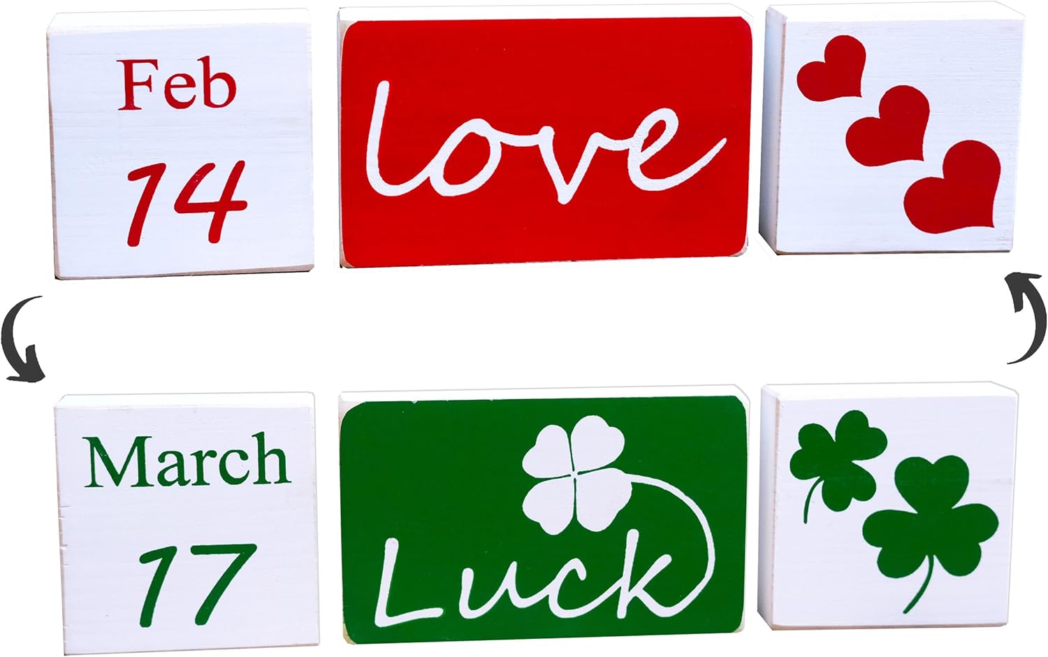 LIVDUCOT St Patricks Day Decor Sign Set of 3 St Patrick's Day Decorations Love Luck Freestanding Wood Blocks Table Sign Indoor Tiered Tray Decor for Home