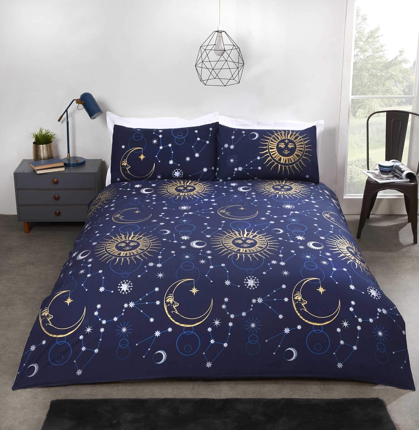 Rapport Home Celestial Double Duvet Cover Set | Navy Blue Galaxy Bedding | Polycotton Blend | Kids & Teens Bedroom Decor