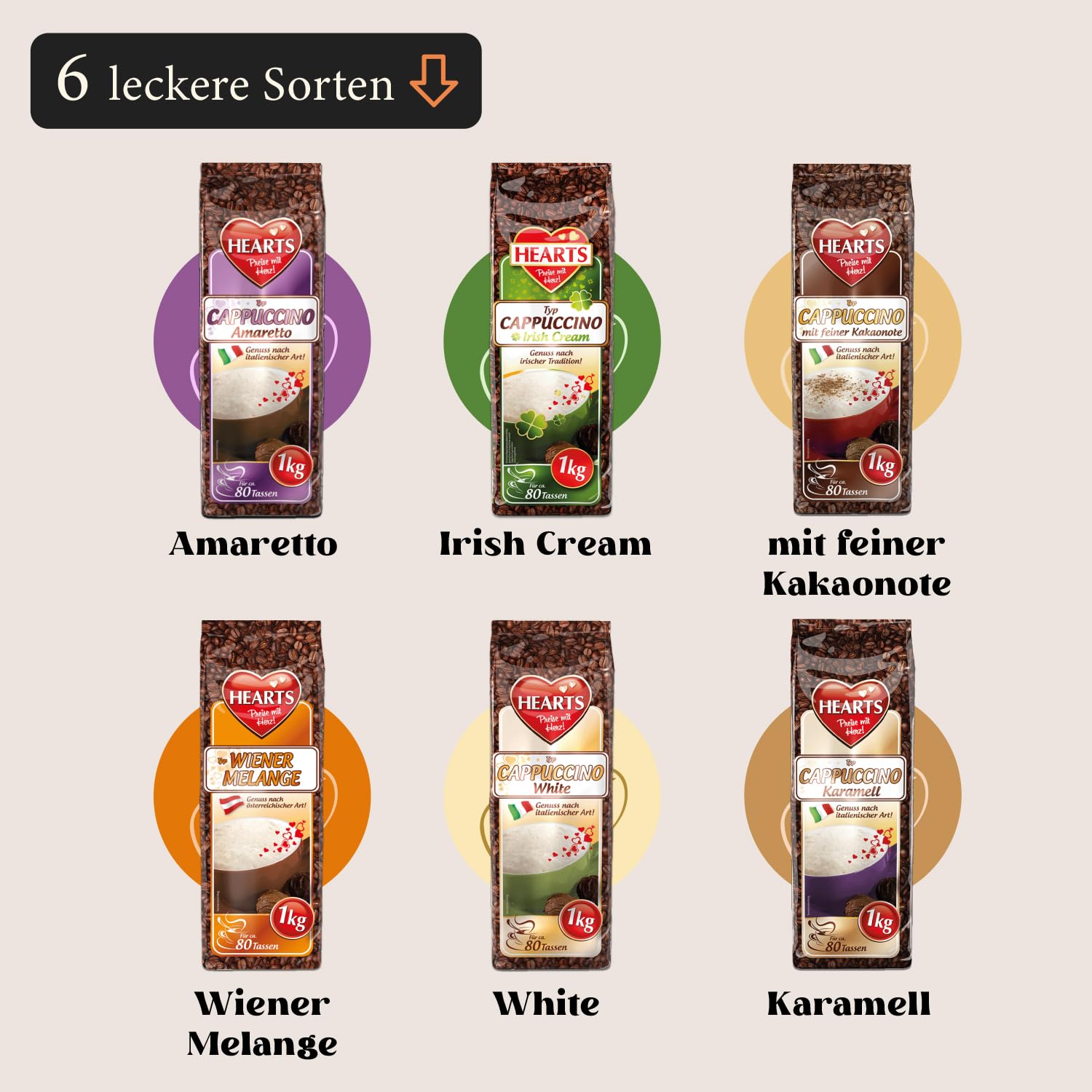 HEARTS Cappuccino Mix zestaw 6 próbek 1 kg kawy smakowe
