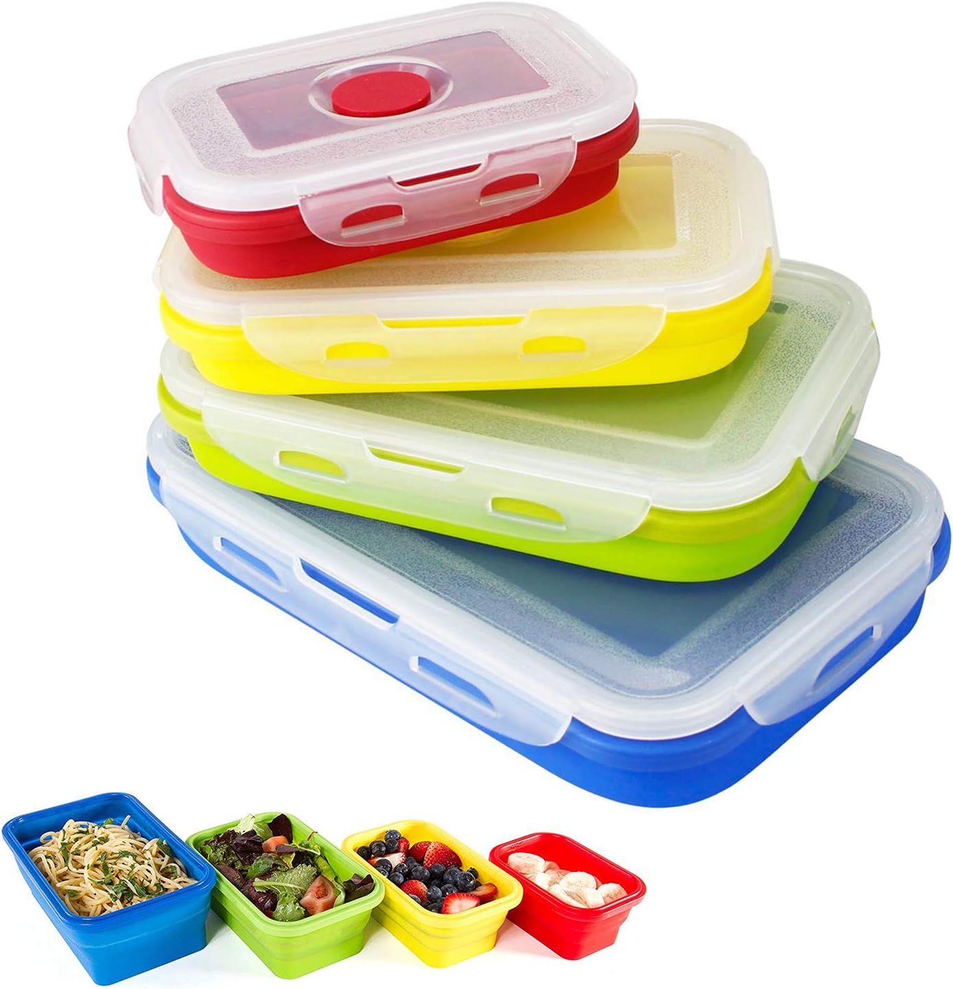 SveBake Silicone Collapsible Food Storage Containers - Folding Food Storage 4 Different Sizes Lunch box