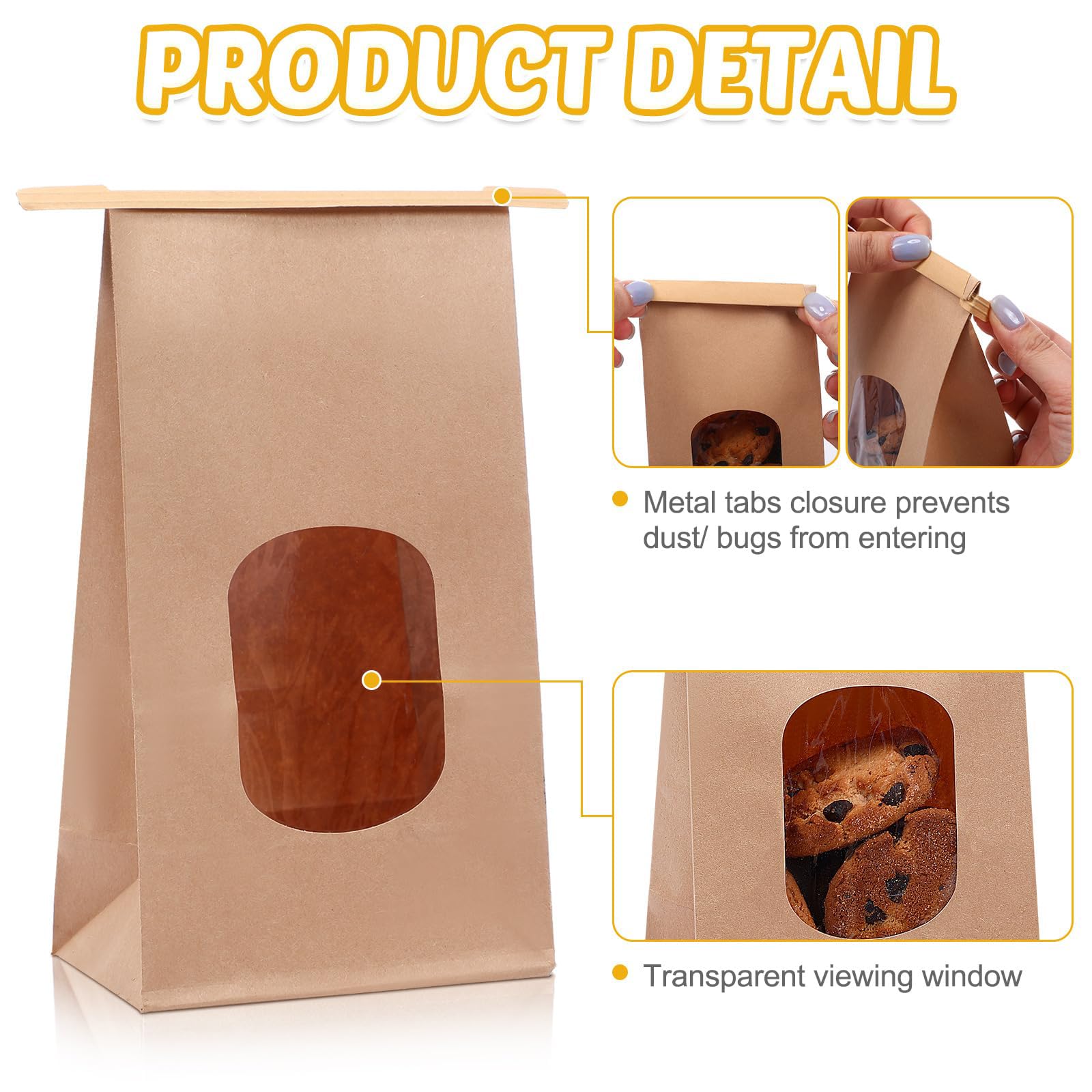 25 Sachets En Papier Kraft Avec Fenêtre Et Fermeture Zip | 17x9x6 Cm Résistants à L'huile Pour Biscuits, Bonbons - 8