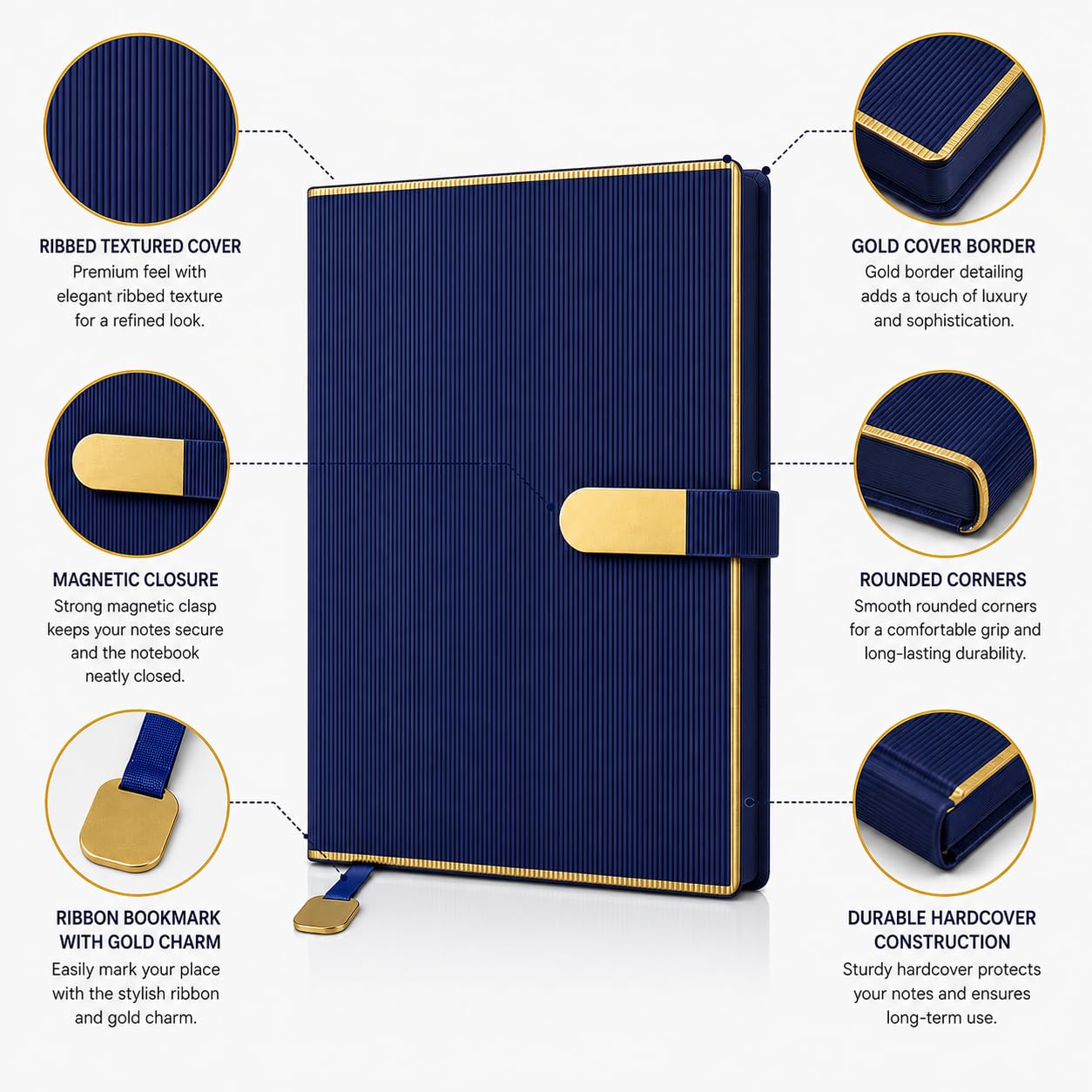 SEAMLESS College Ruled Notebook Journal for Work, Premium Executive Office Notebook with Magnetic Lock, Soft Cover Ruled Diary for Business, Study & Daily Writing (Blue) image 2