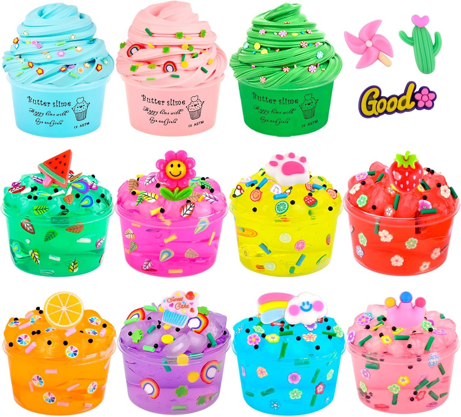 11 Pack Slime Kit for Kids with 8 Clear and 3 Butter, Slime Party Favors for Kids Slime Bulk DIY Stress Relief Toy Easter Birthday Goodie Bag Stuffer Classroom Reward for Girls Boys