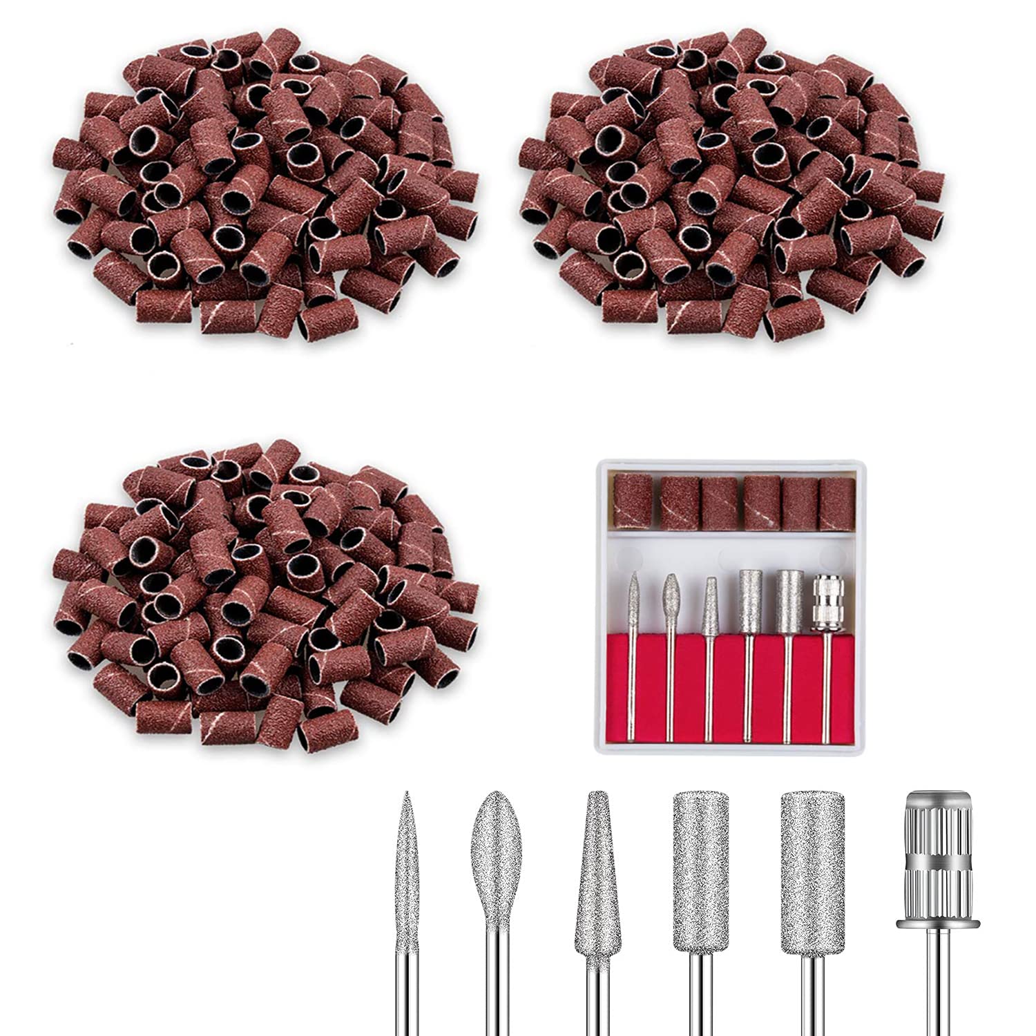 WEILUSI Electric Nail Sanding Bands with Nail Drill Bits Set-Include 156Pcs Nail Art Sanding Bands 80#120#180# Coarse Fine Grit and 6 Pieces 3/32 Inch Nail Drill Bits for Manicures and Pedicures