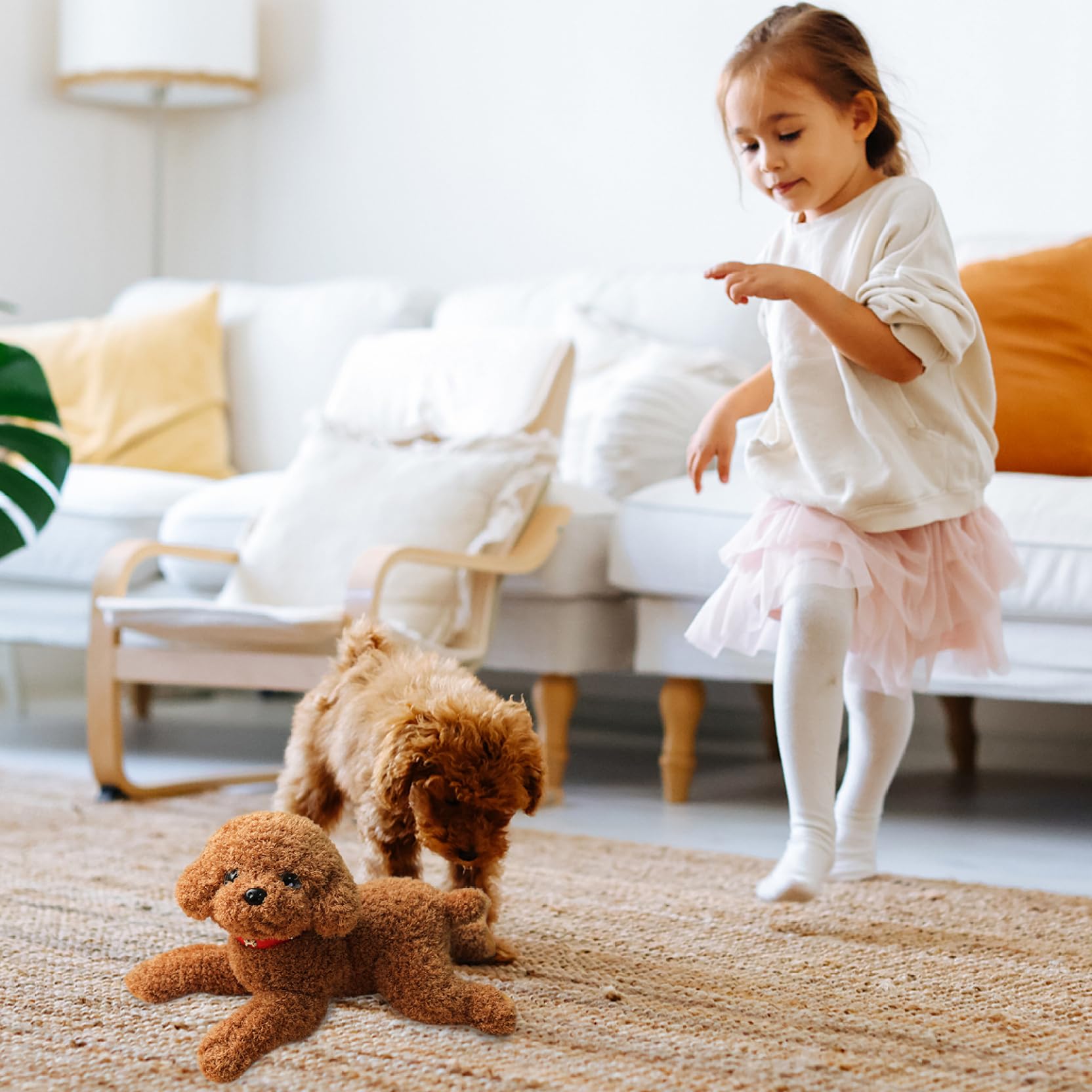 Hunde-Plüschtier, niedlicher, lebendiger Teddy-Hund, Paarungsspielzeug, 35, 6 cm, mit Baumwolle gefülltes Plüschtier mit Halsband, dekorativ gefüllt für Couch, Sofa, Bett, Hellbraun