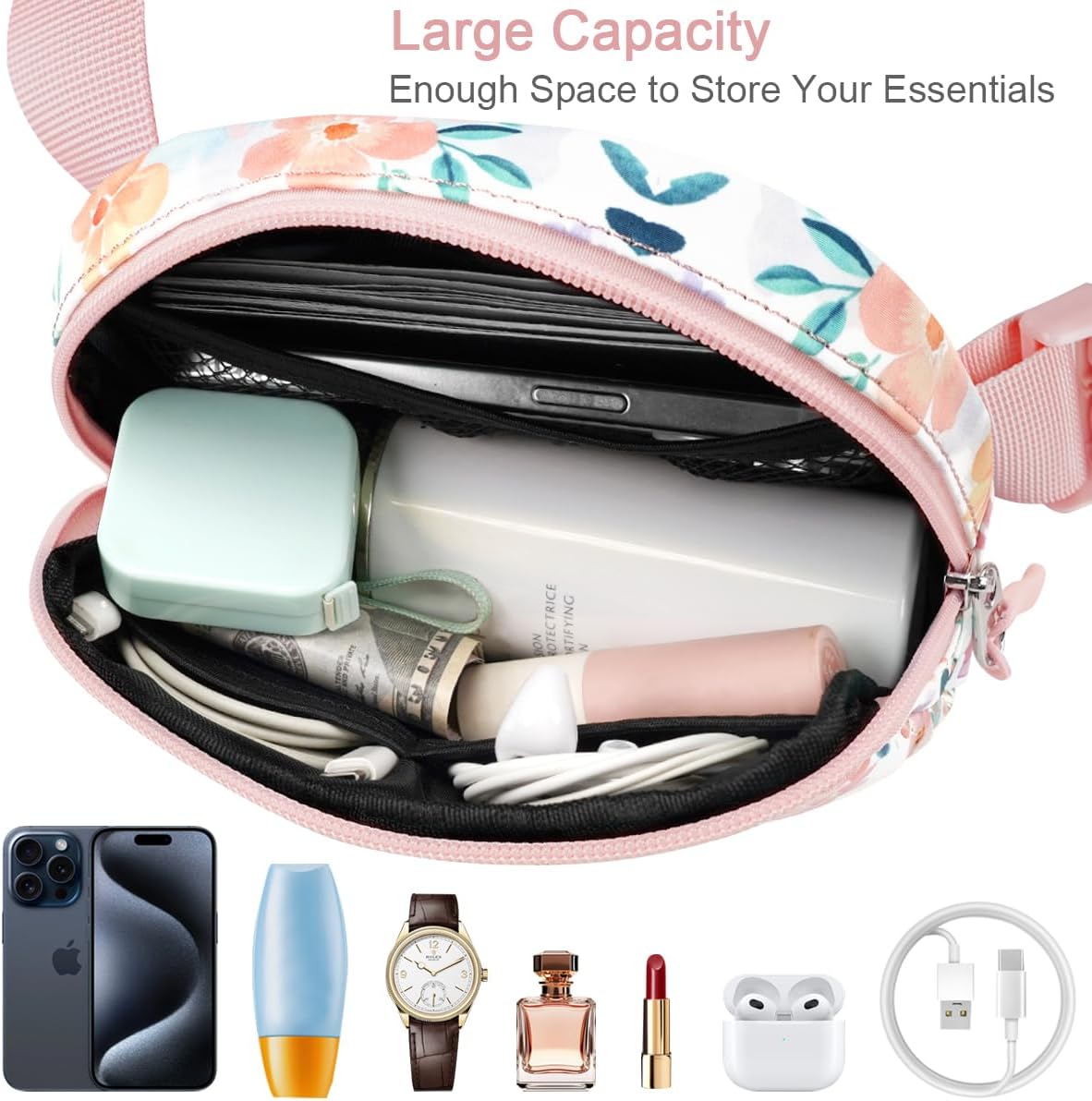 Belt Bag Running Cute Outdoor Bags for Women and Girls Lightweight Fashion Waist Packs Waterproof Workout Hiking Travel Fanny Pack, Watercolor Pink Floral - Image 5