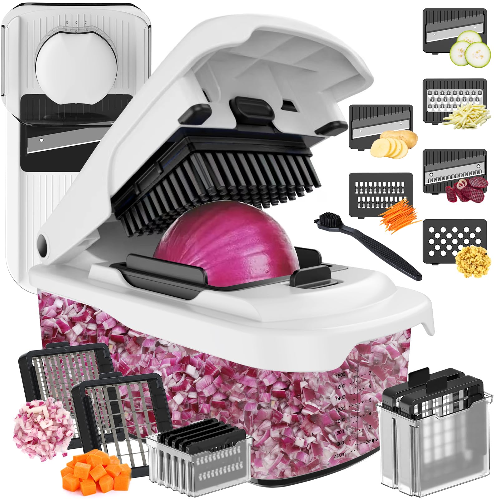 Cambom Vegetable Chopper Onion Chopper With Container, Multifunctional Food Chopper Vegetable Cutter Dicer Kitchen Gadgets, Carrot and Veggie Chopper Vegetable Slicer 8 Blades