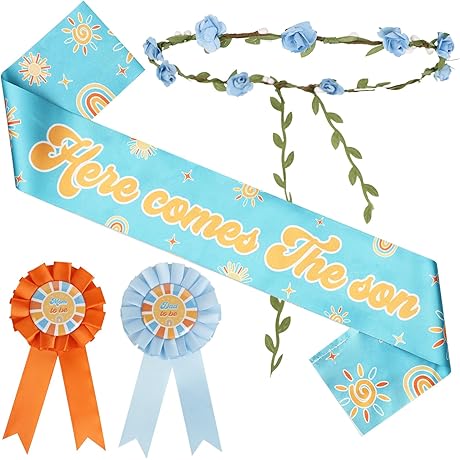 Sunshine Baby Shower Decorations, Blue Dad to Be Pin Flower Crown