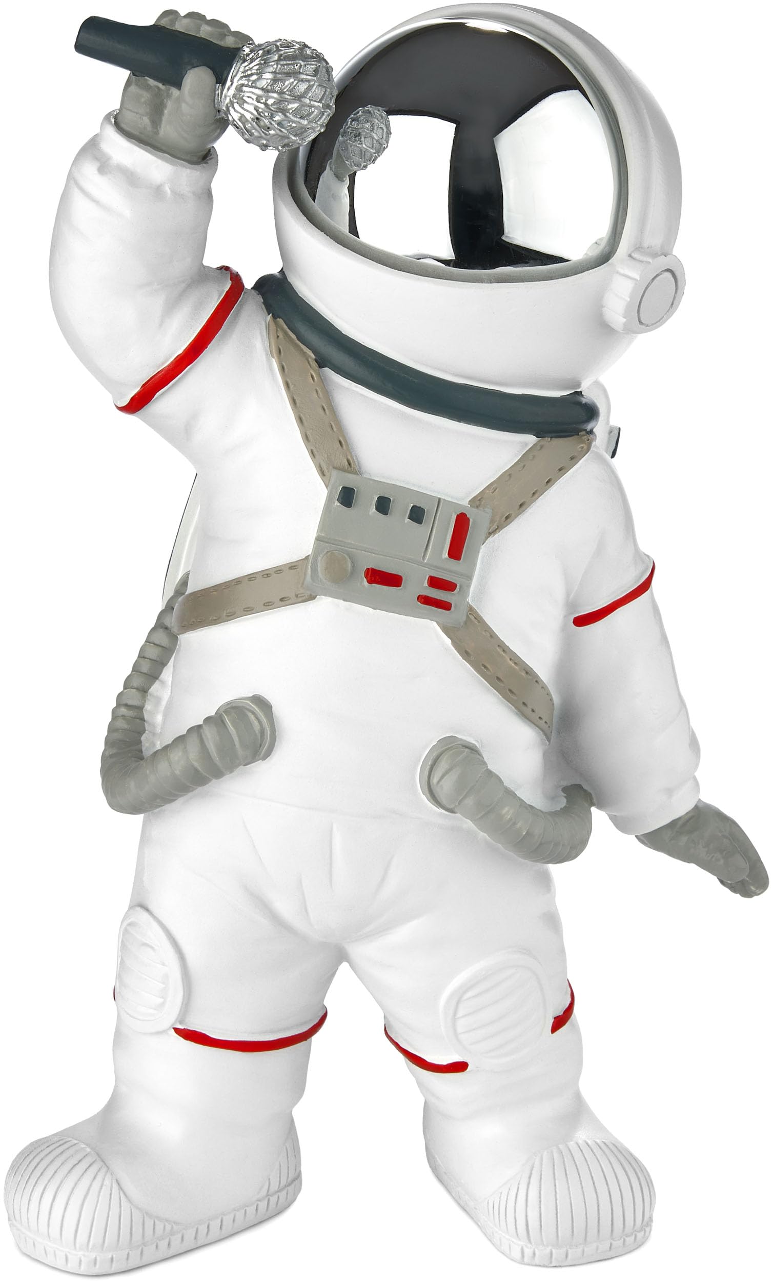 BRUBAKER Figura Decorativa Astronauta Cantante - Figura Espacial de 20 cm con Micrófono y Casco Cromado - Estatua Espacial Moderna para Músicos Pintada a Mano - Plateado y Blanco