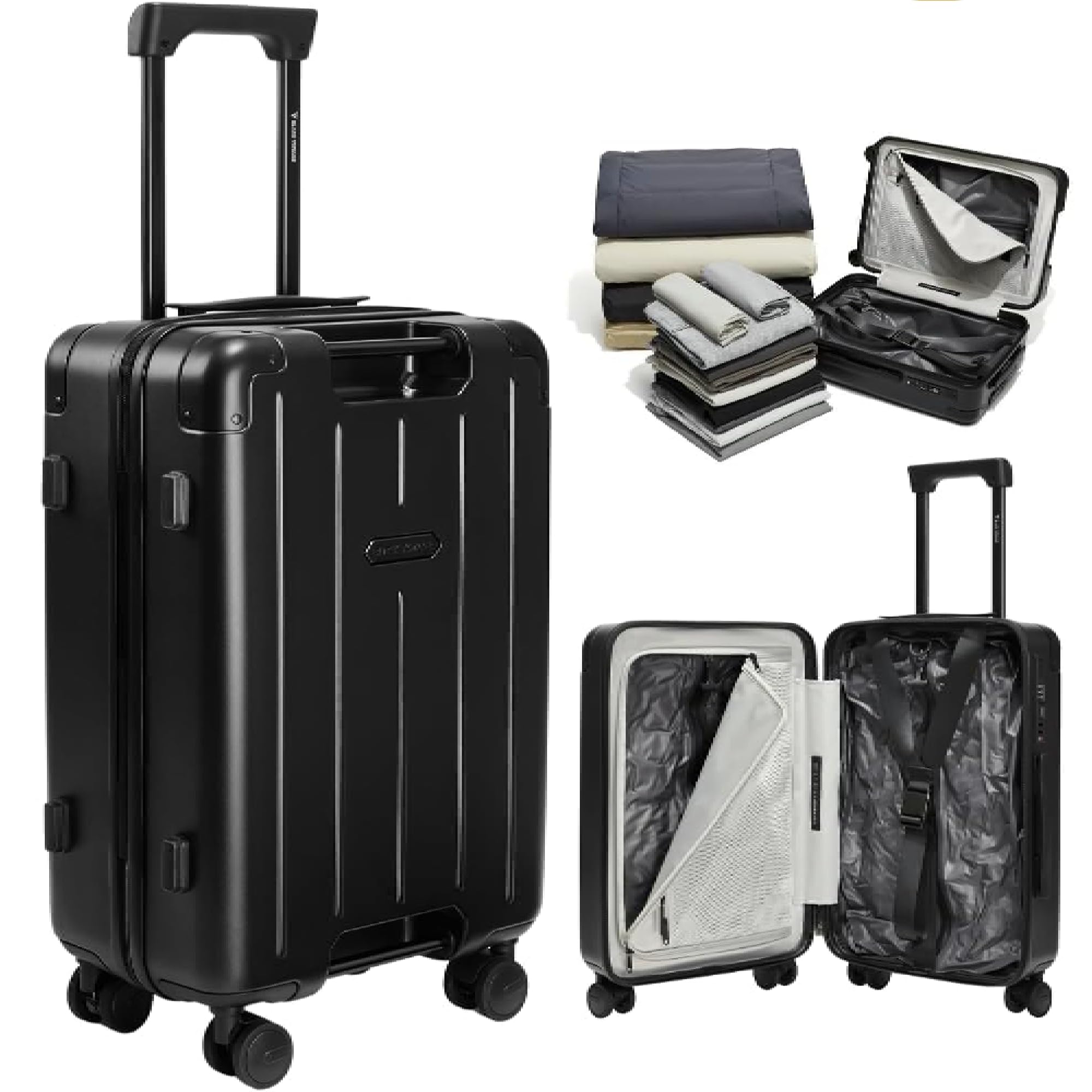 BlackVoyage Air Vacuum Seal Suitcase Carry-On 20-Inch Travel Luggage USB Port 20" AirCabin Air Compression Pump (AirCabin™ Pro, Matte Black, 60L