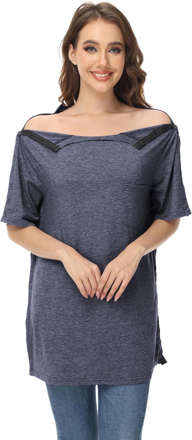 Unisex Post Shoulder Surgery Shirts After Rotator Cuff Surgery Shirt Snap Tearaway Shirts Chemo Port Adaptive Clothing - Image 2