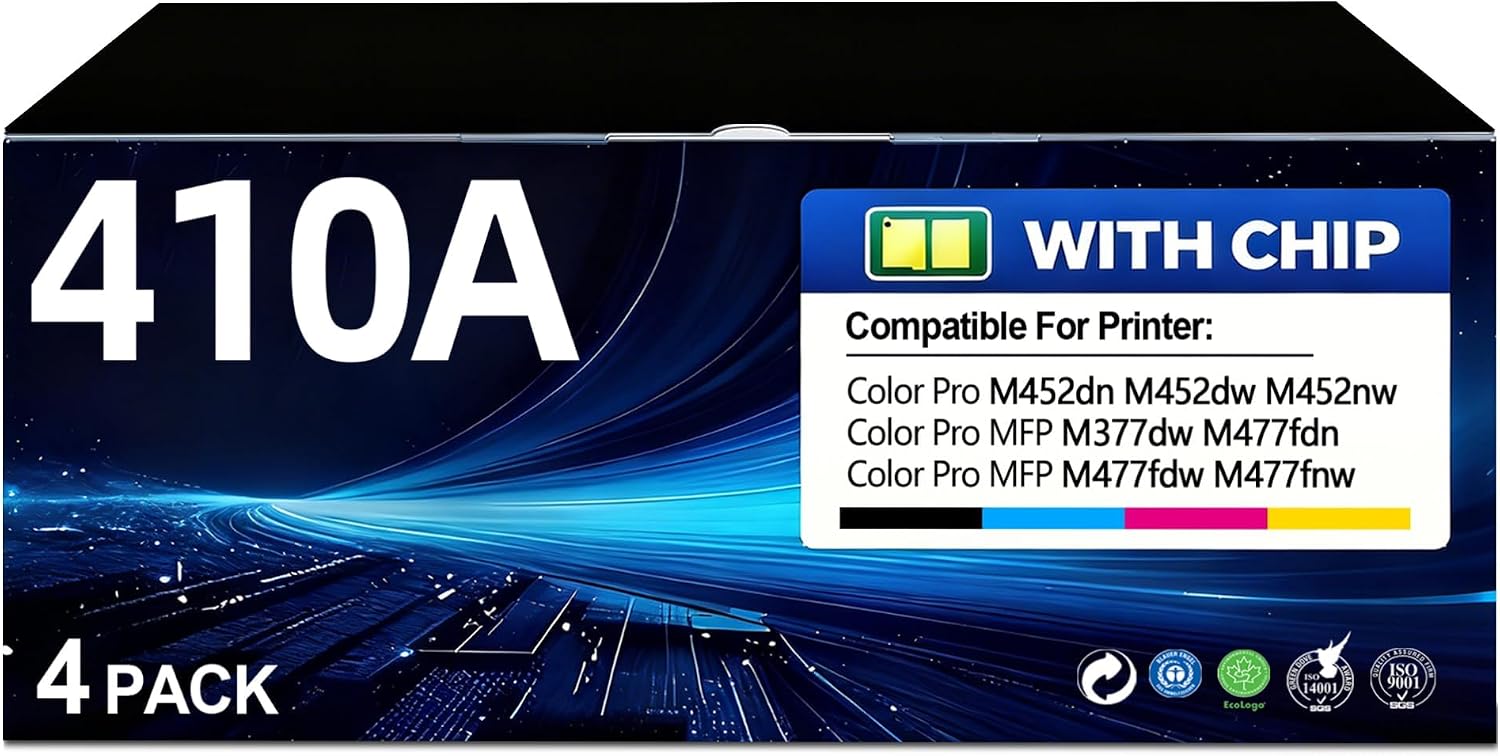 410A Toner Cartridge (4-Pack,Black/Cyan/Magenta/Yellow) Compatible HP 410X 410A Toner Cartridges Replacement for HP Color Pro MFP M477fdw M477fnw Color Pro M452dn M452nw Printer