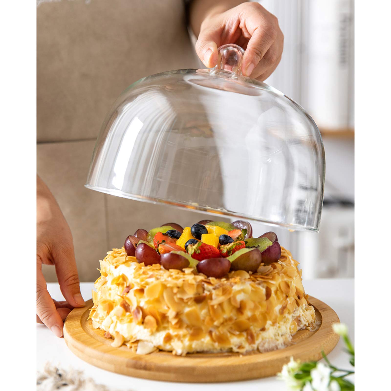 Przykrywka Do Kuchenki Mikrofalowej,6/8/10 Cal tace na ciasto z pokrywką, domowe miski na owoce chleb i talerze na kanapki zagęszczona szklana kopuła ser i sałatka kopuła pokrywa kopuła żywn