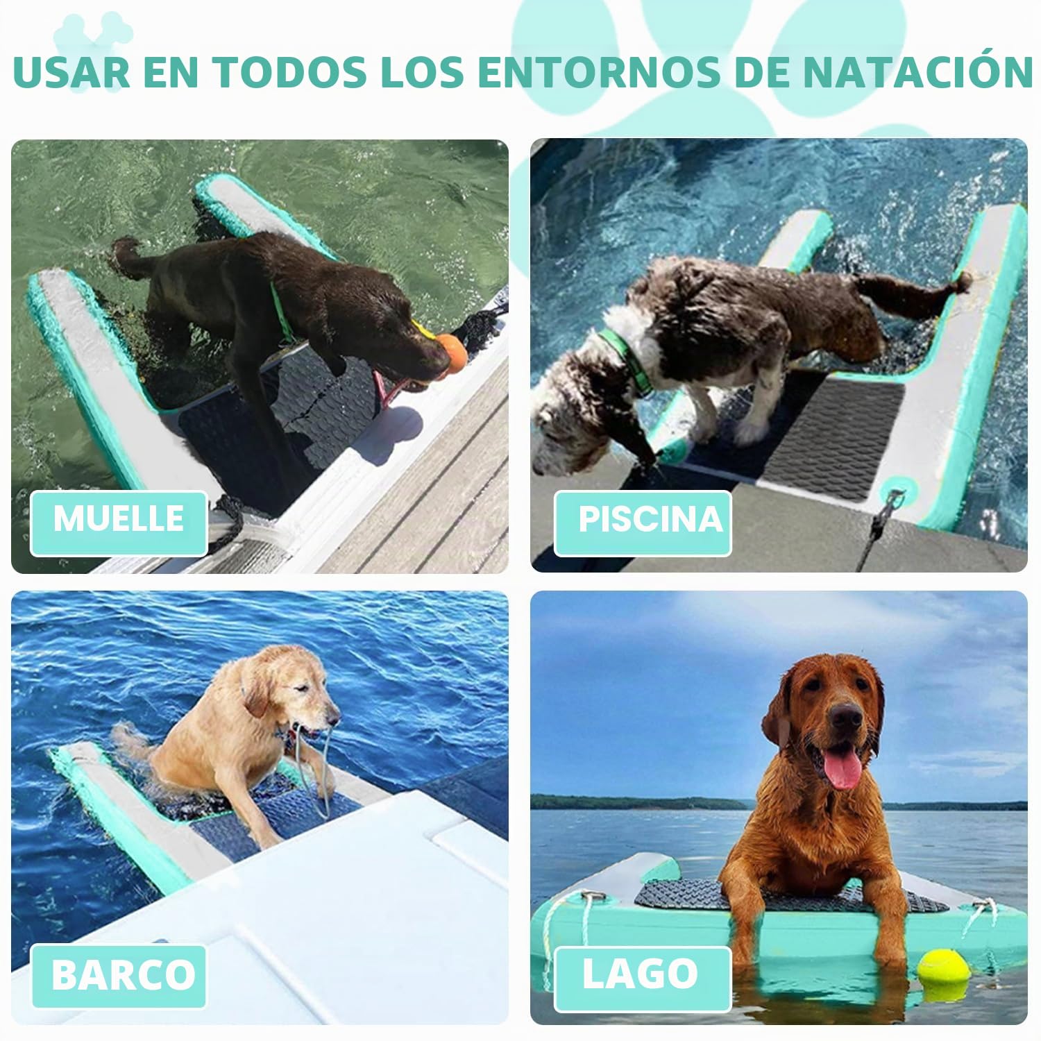 Rampa de Piscina para Perros, rampa Inflable para Botes para Perros, Escalera Flotante Inflable de EVA Antideslizante para Piscinas, Barcos, muelles, Acceso Seguro y fácil al Agua para Perros Grandes