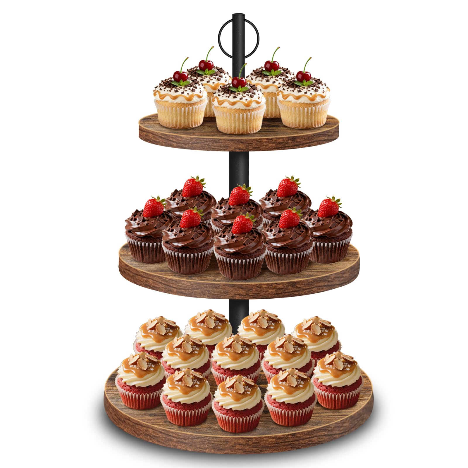 Etagere 3 Etagen aus Holz – Großer Cupcake Ständer Ø 30/25/20 cm, Tortenständer & Cake Stand für Muffins, Kuchen, Desserts, Hochzeit Party Geburtstagsparty Baby Duschen1pack